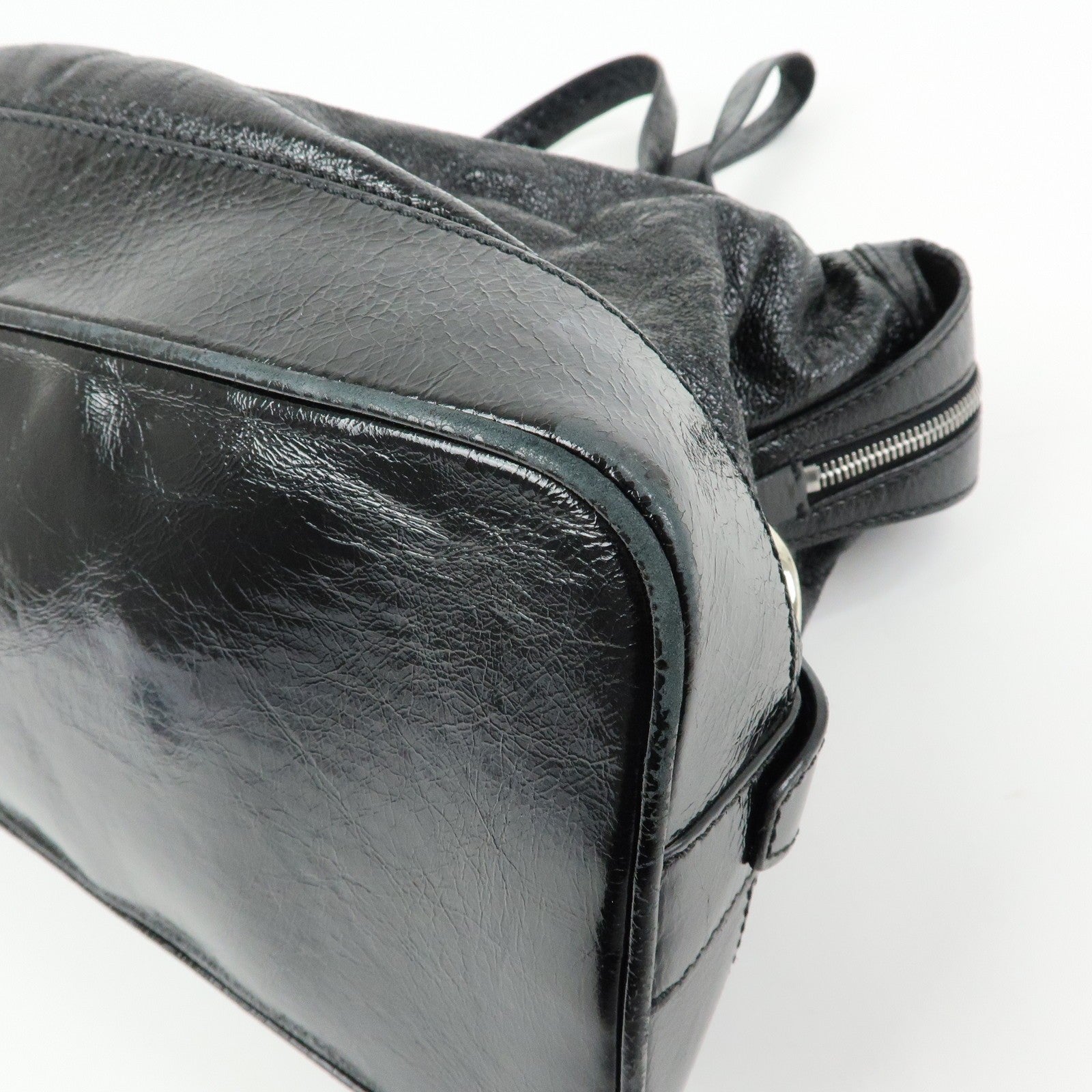 Celine Macadam Stamped Boston Hand Bag - Black, Patent Leather