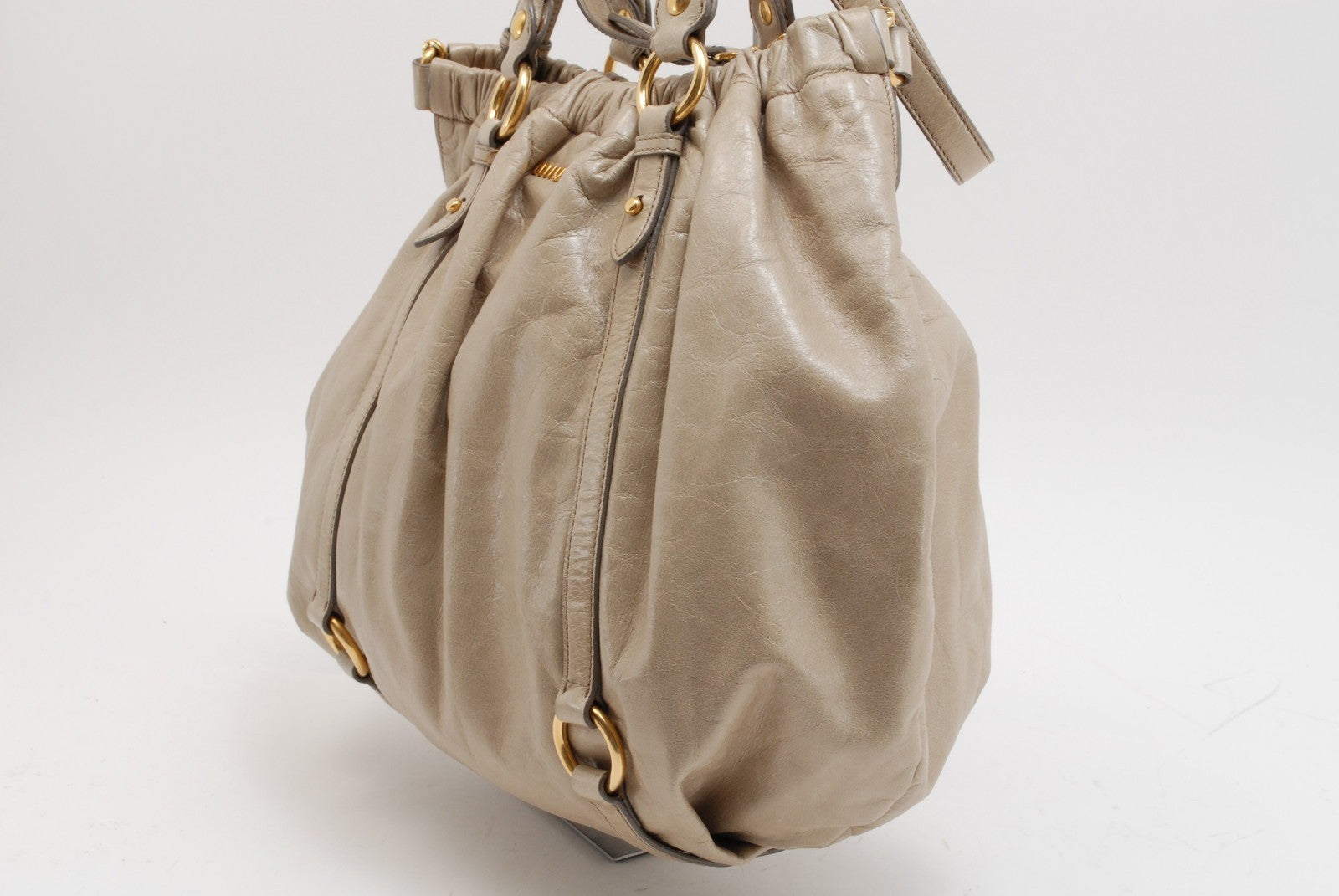 Miu Miu Vitello Lux 2Way Shoulder Tote Bag - Beige, Leather