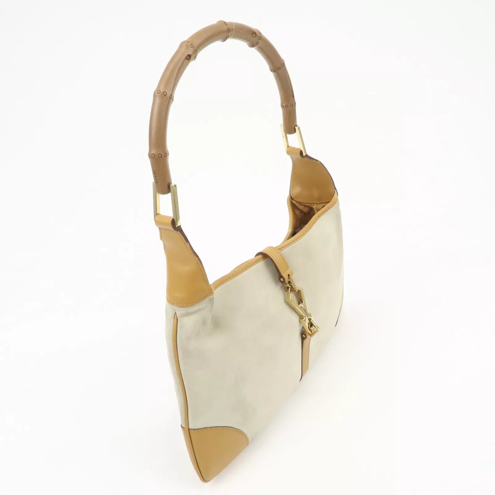 GUCCI Bamboo Suede Leather Shoulder Bag - Gray/Brown, Suede/Leather