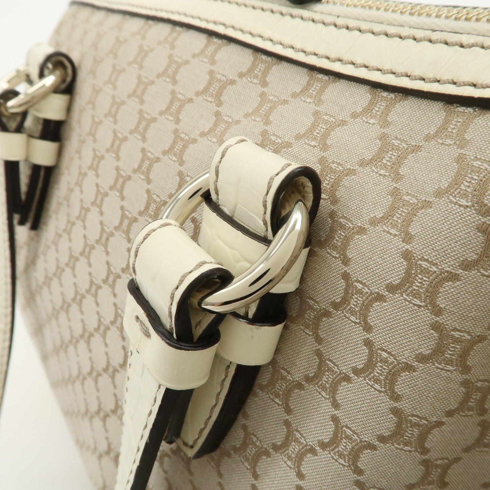 Celine Macadam Boston Hand Bag - Beige Ivory, Canvas Leather