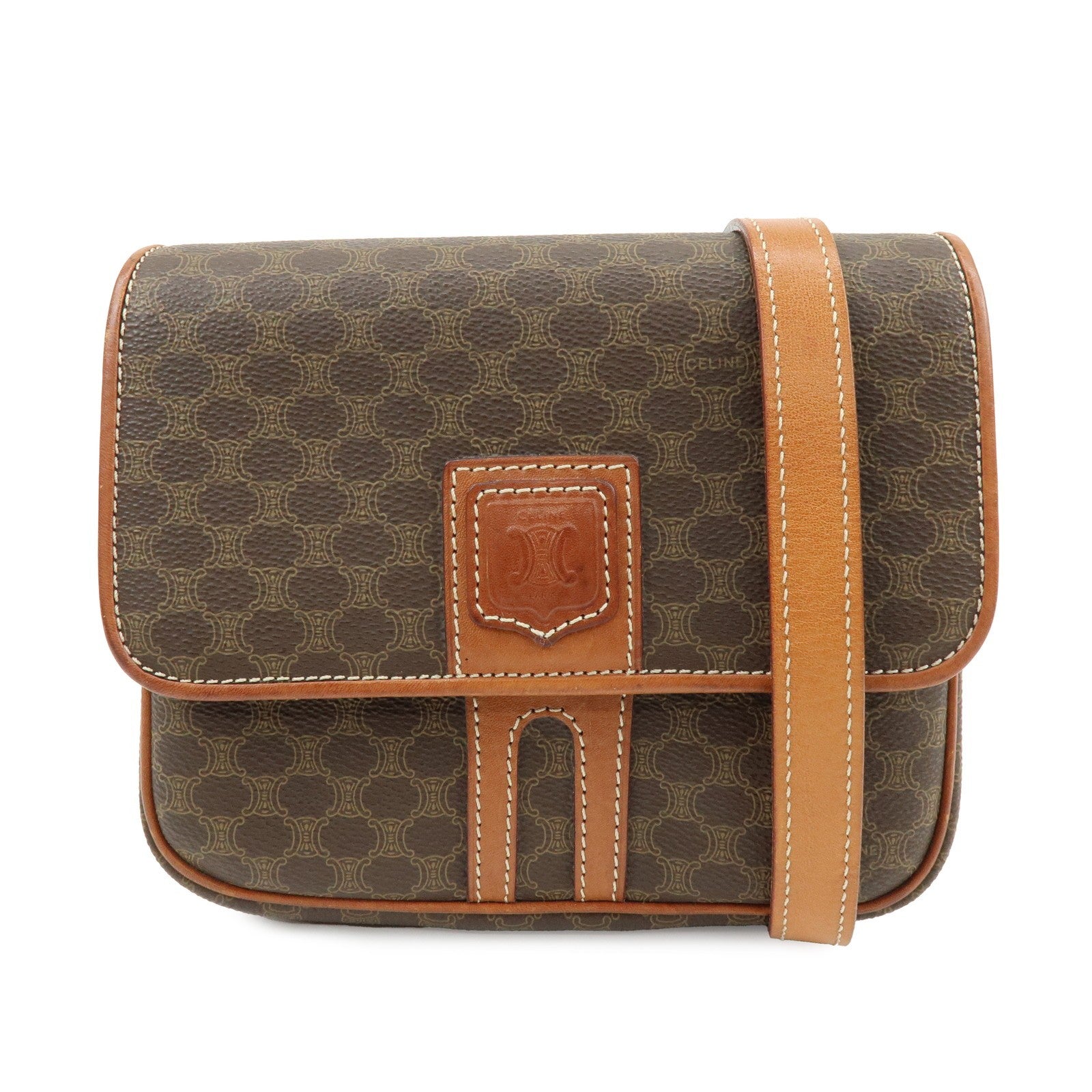 Celine Macadam Shoulder Crossbody Bag - Brown, PVC Coating Canvas, Leather