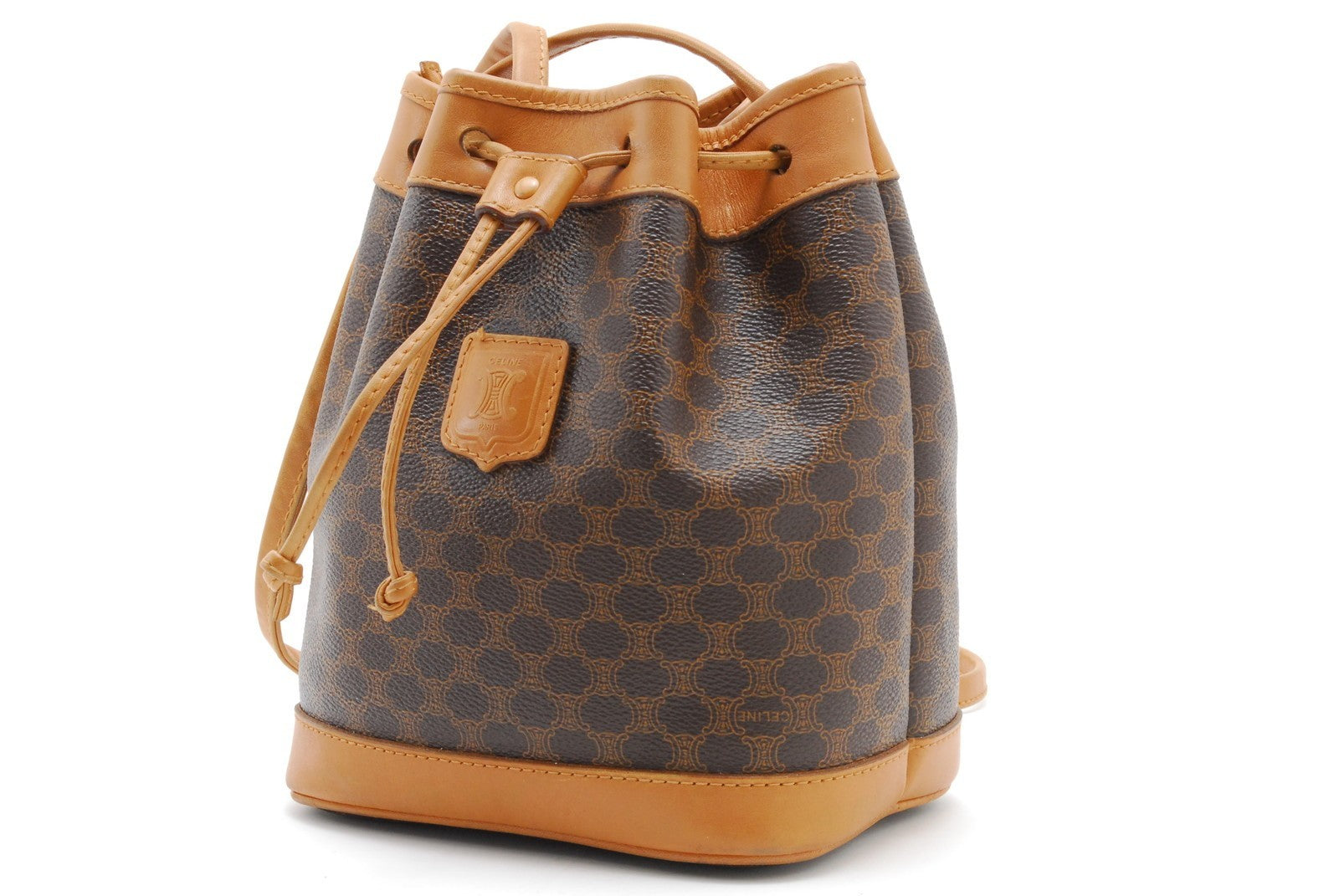 Celine Macadam Drawstring Bucket Bag - Brown, Leather