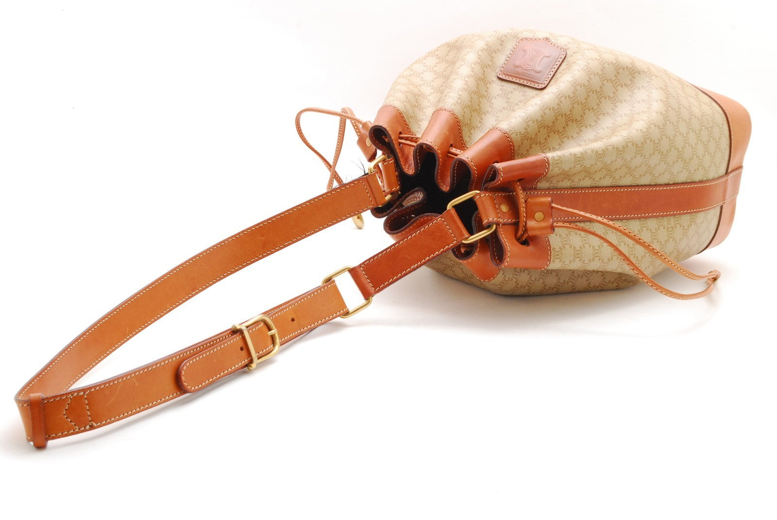 Celine Macadam Drawstring Shoulder Bag - Beige, PVC