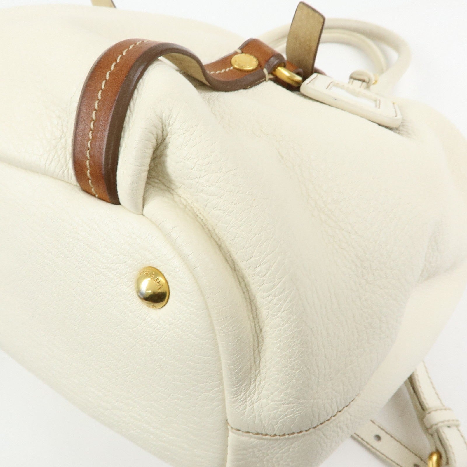 Prada BN1773 Hand Bag - Ivory Brown, Leather