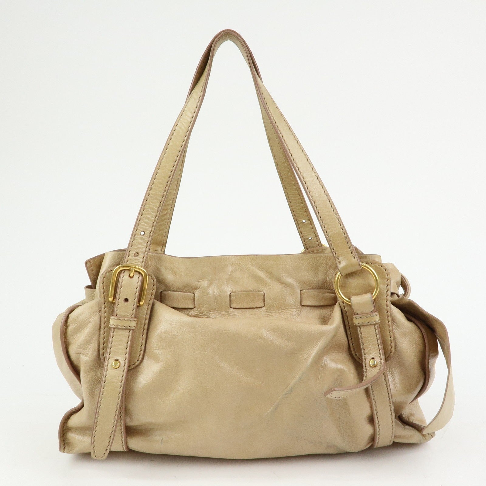 Miu Miu Logo Side Ribbon Shoulder Bag - Beige, Leather