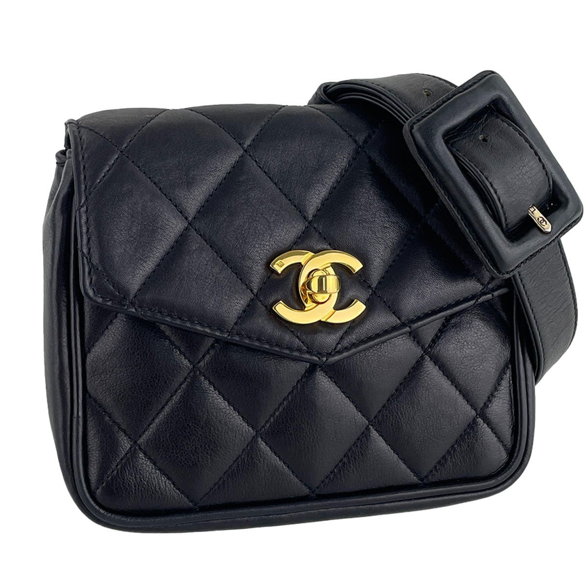 CHANEL Matelasse Waist Bag - Black, Lambskin Leather