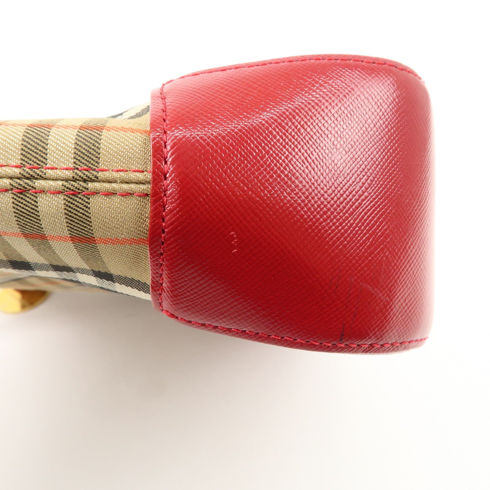Burberry Nova Plaid Tote Bag - Red Beige, Leather Canvas