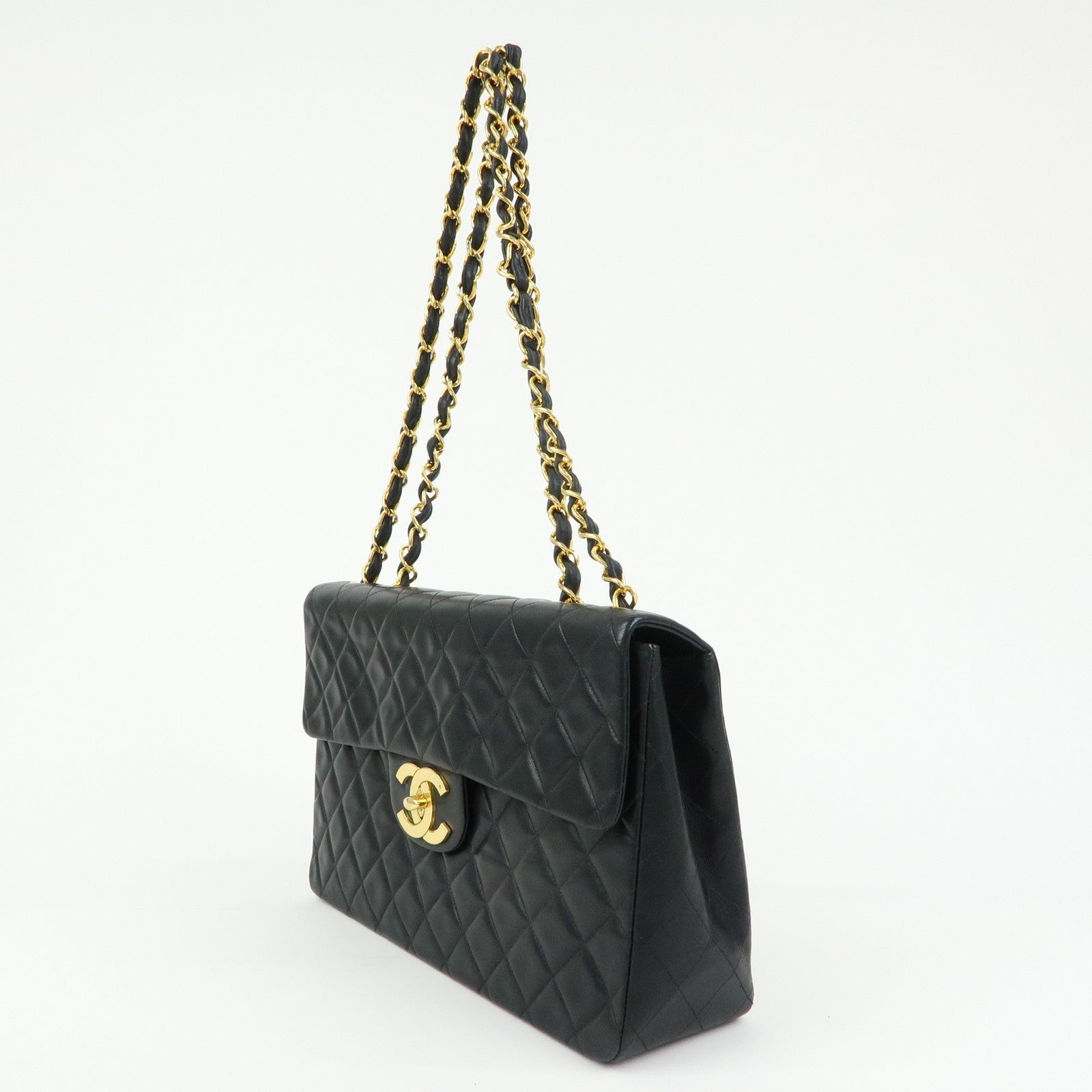 CHANEL Jumbo Matelasse 34 Lamb Skin Chain Shoulder Bag Black