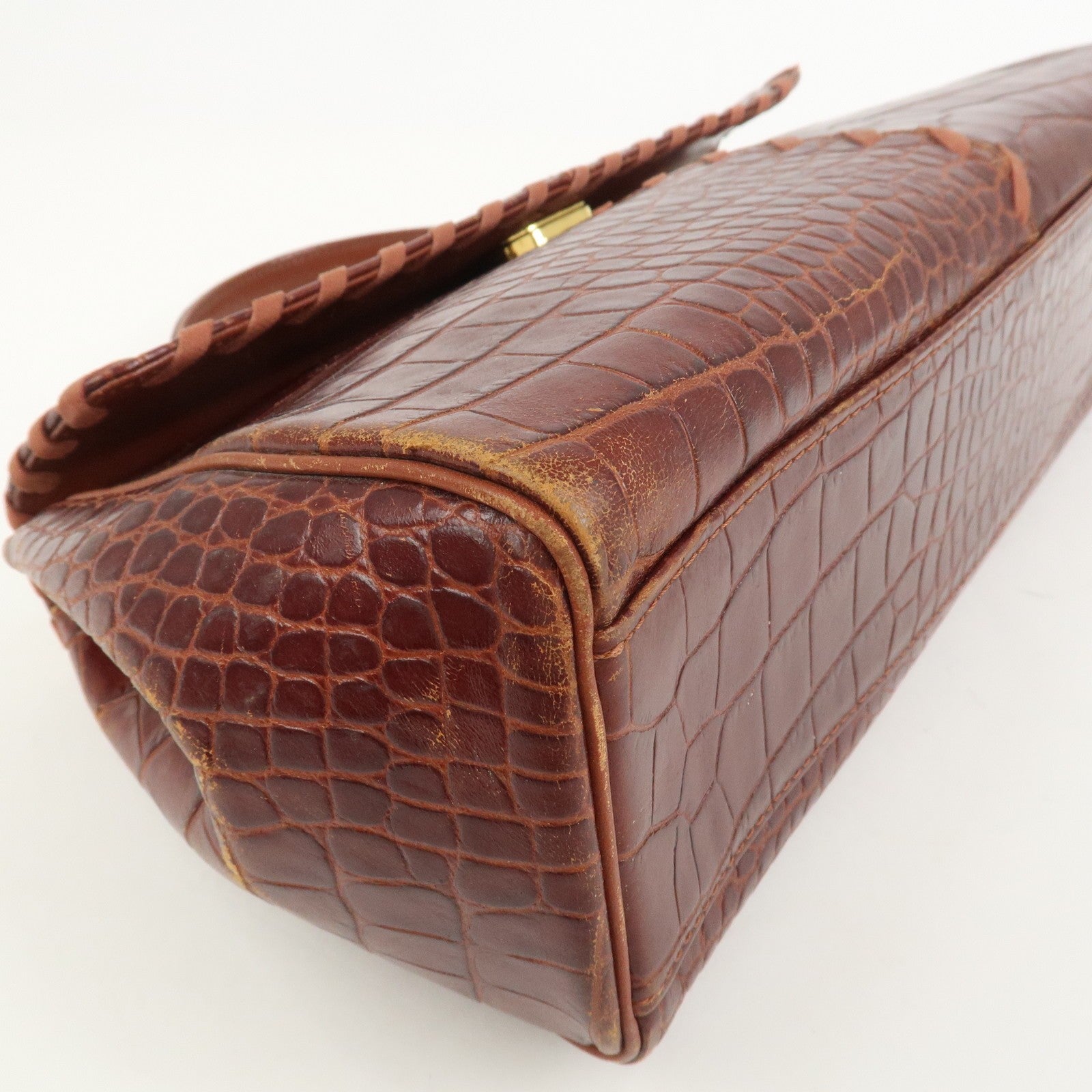 Saint Laurent Paris Embossed Leather Hand Bag - Red Brown, Leather
