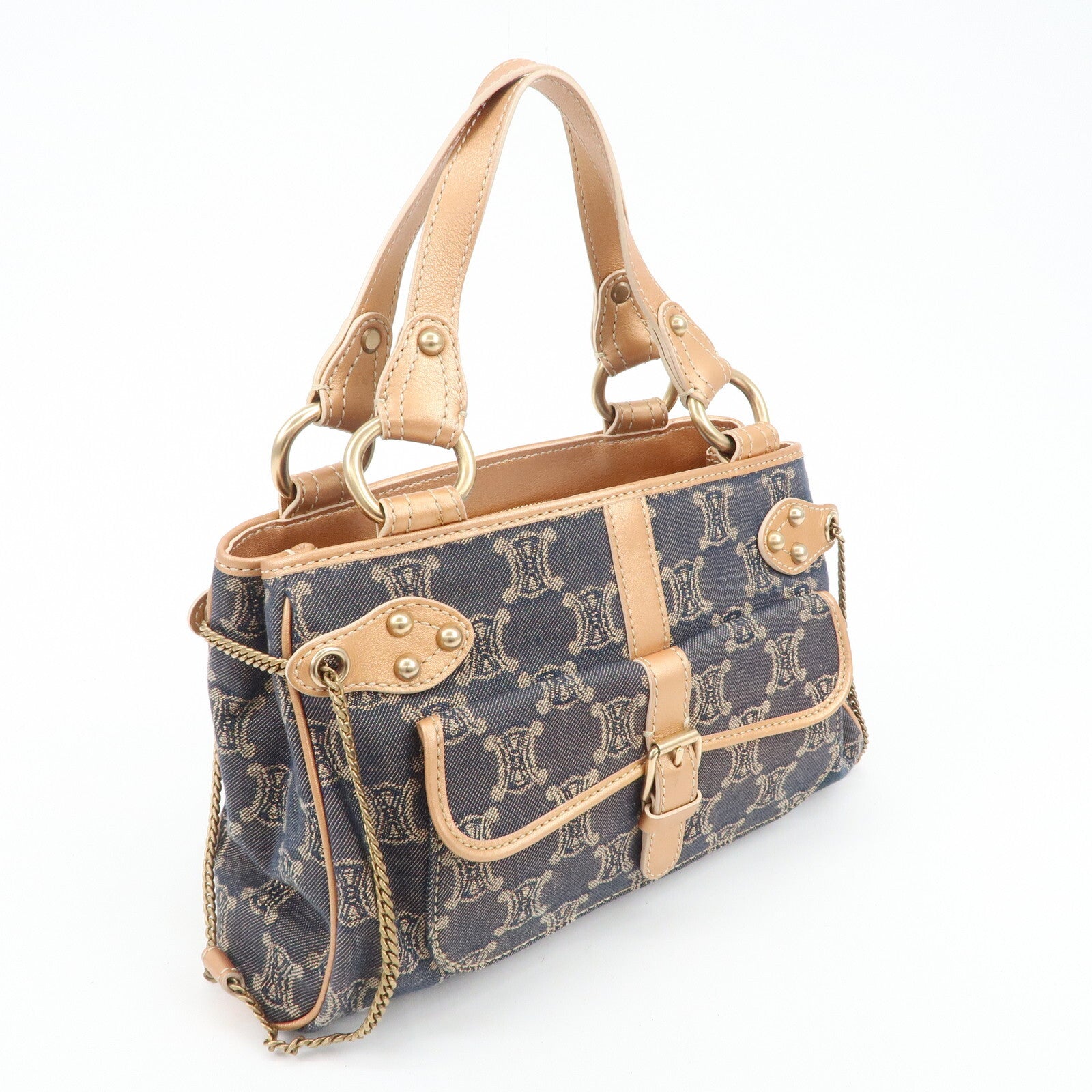 Celine Macadam Denim Leather Tote Bag - Navy/Brown, Denim/Leather