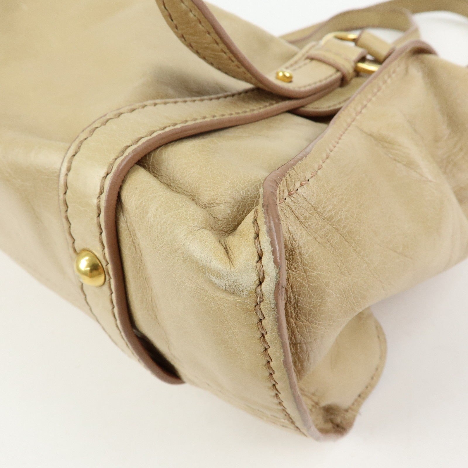 Miu Miu Logo Side Ribbon Shoulder Bag - Beige, Leather