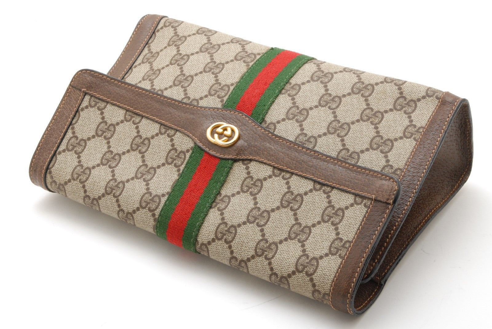 Gucci Sherry Clutch Bag - Beige Brown, PVC Leather