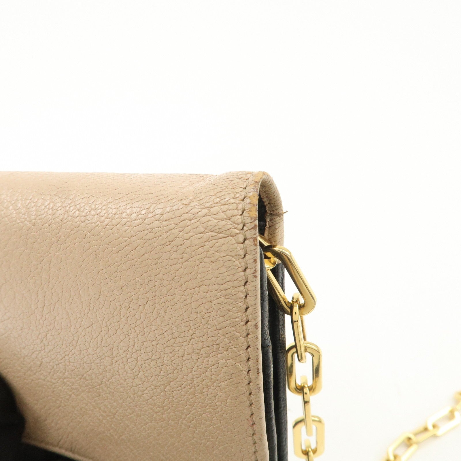 Miu Miu Madras Leather Chain Shoulder Wallet - Beige Black, Leather