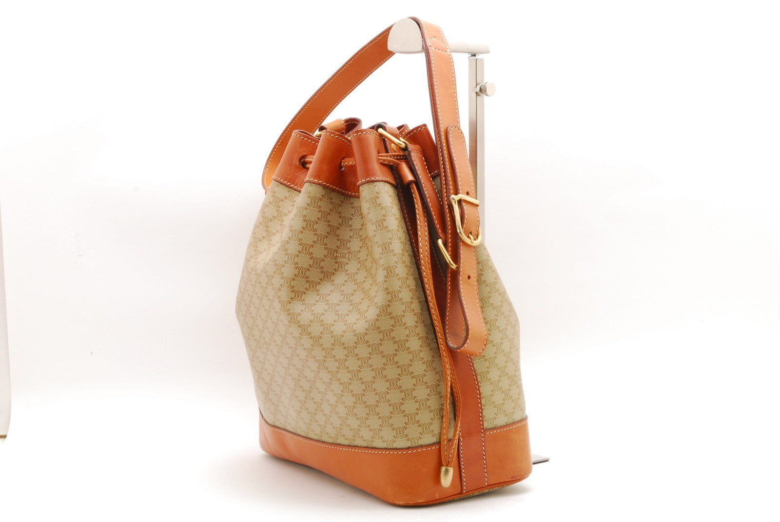 Celine Macadam Drawstring Shoulder Bag - Beige, PVC