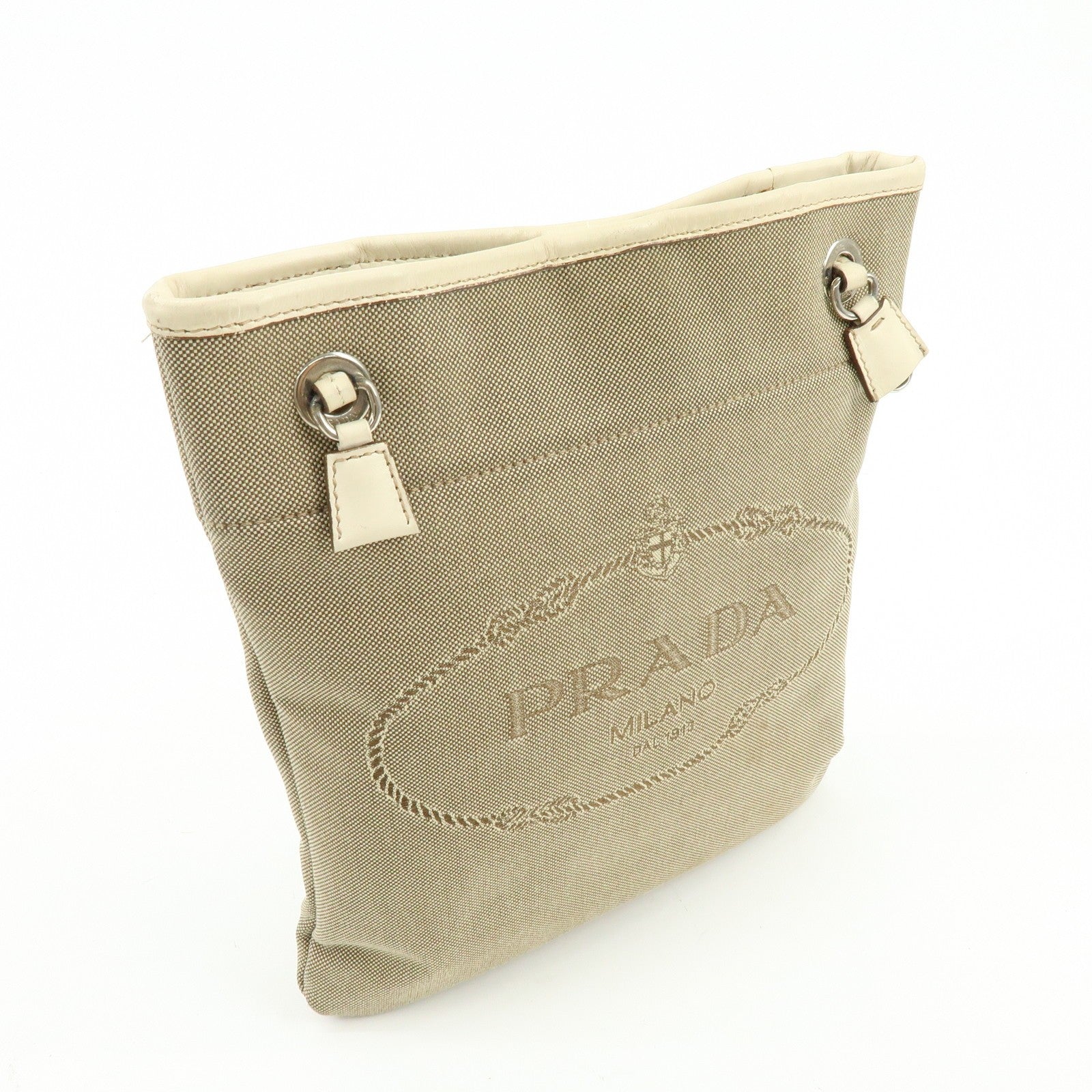 Prada Logo Jacquard Shoulder Bag - Beige, Leather