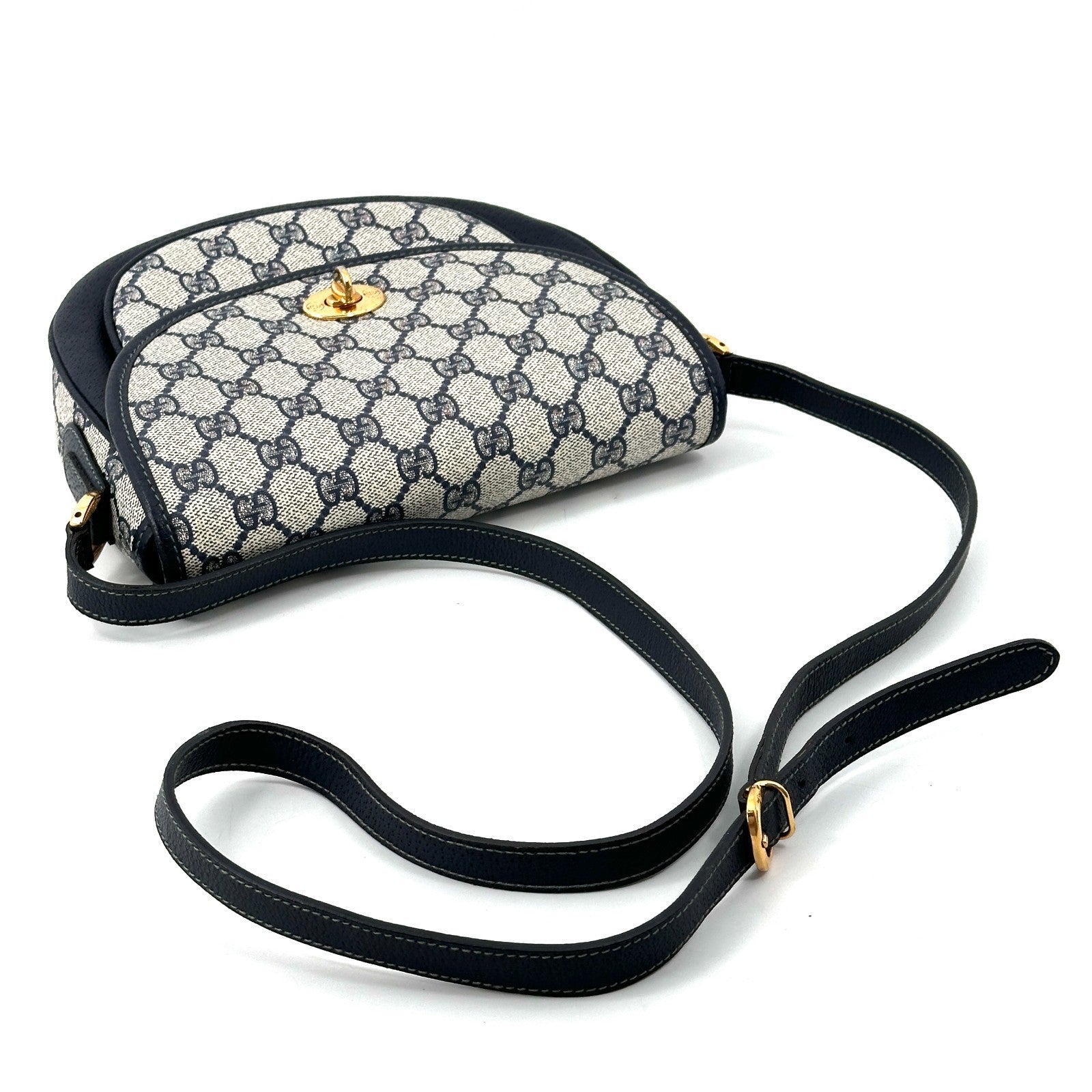 Gucci GG Pattern Turnlock Shoulder Bag - Navy Blue, PVC Leather