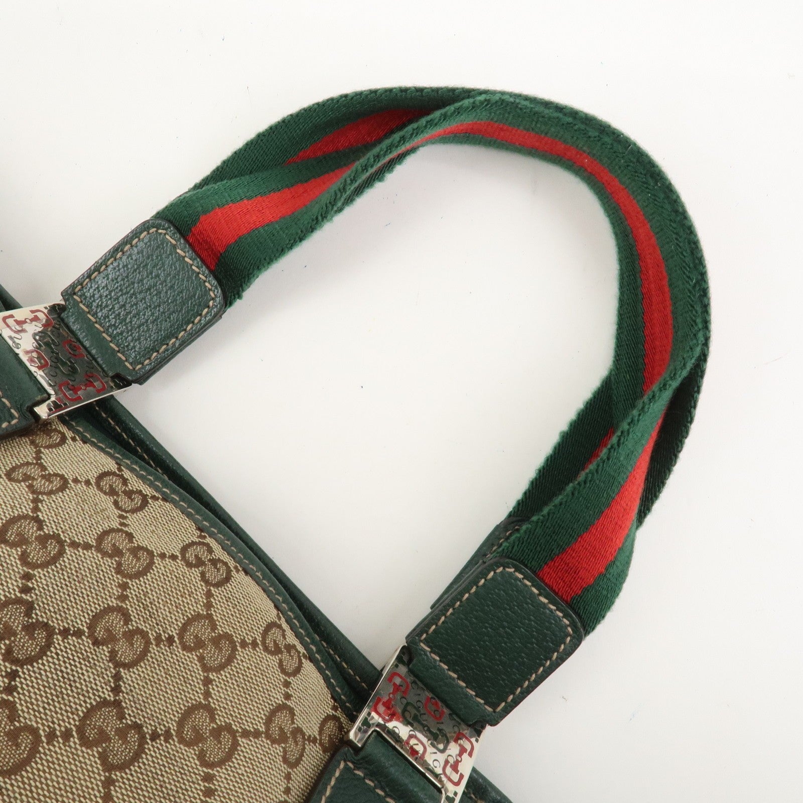 Gucci Tote Hand Bag - Brown and Green, GG Canvas and Leather