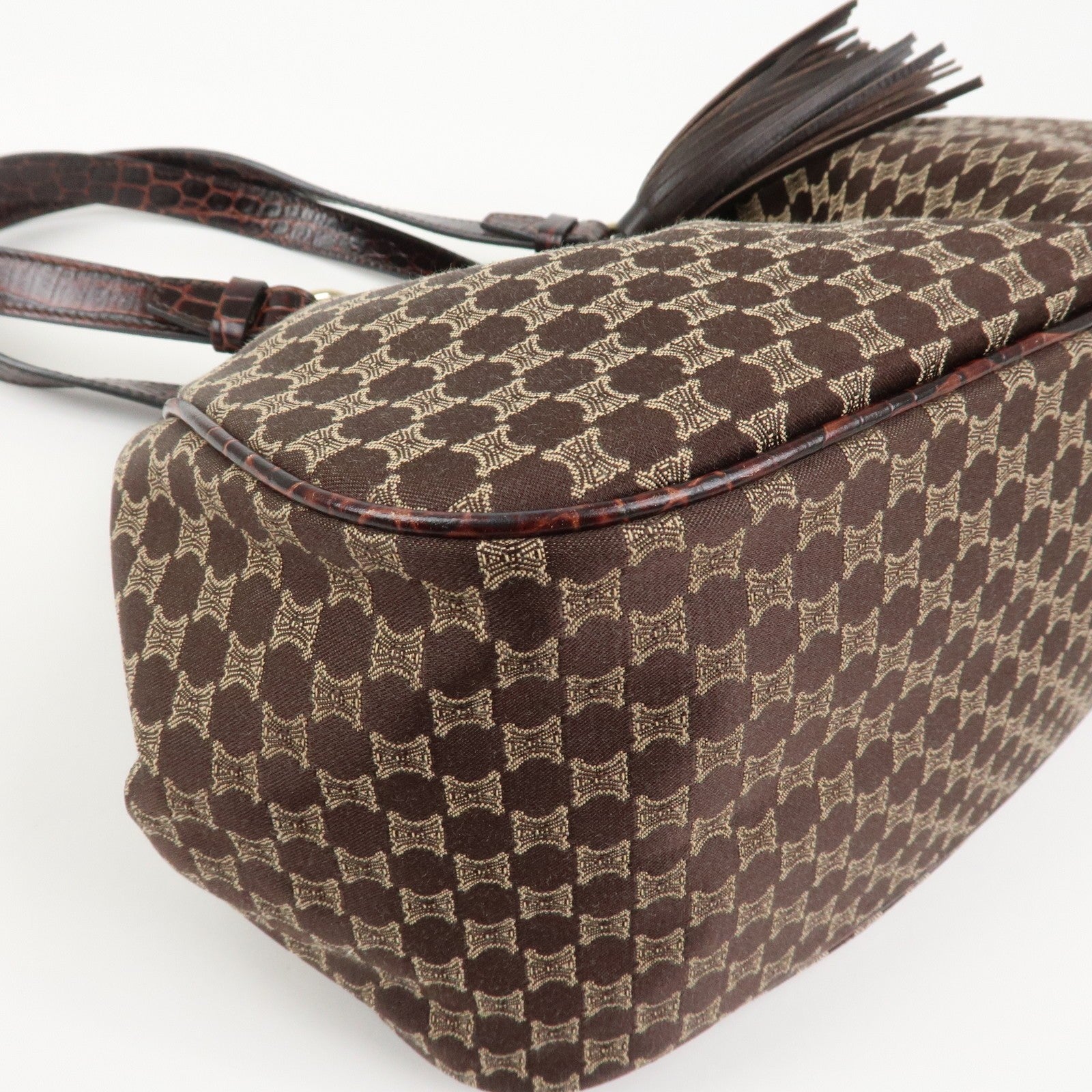 Celine Macadam Canvas Emboss Leather Shoulder Bag - Dark Brown, Canvas Leather