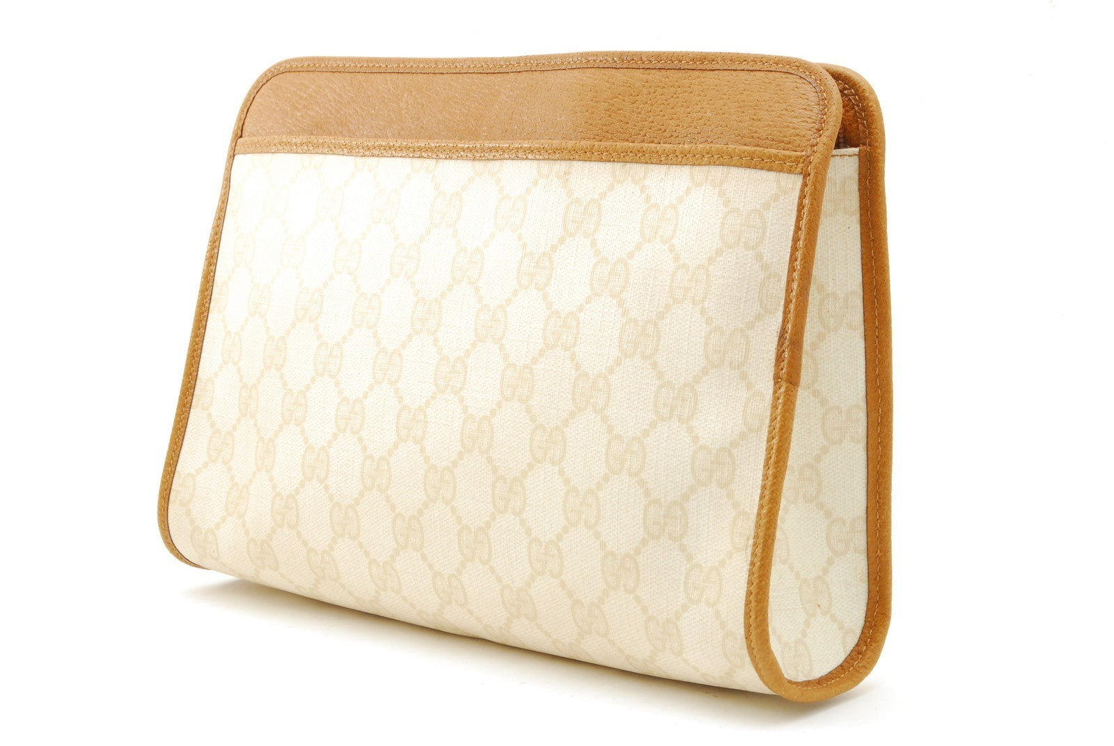 Gucci GG Supreme Clutch Bag - White Brown, PVC Leather