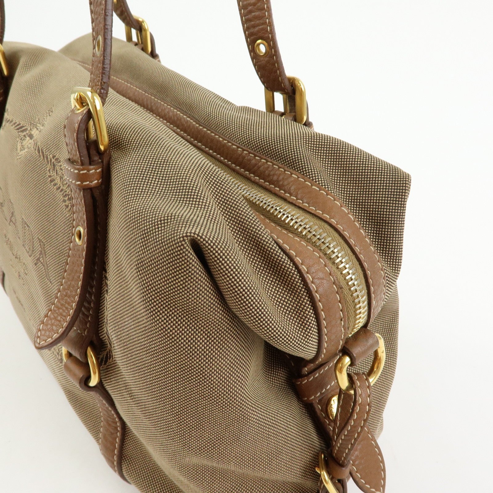 Prada Boston Bag - Beige, Canvas and Leather