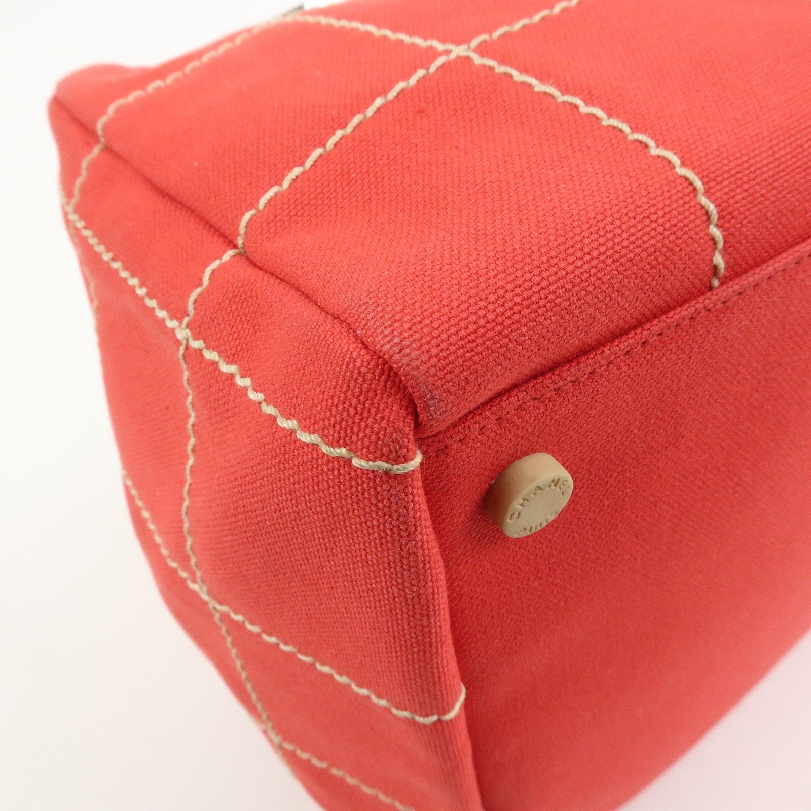 Chanel Chocolate Bar COCO Mark Hand Bag - Red, Canvas Leather