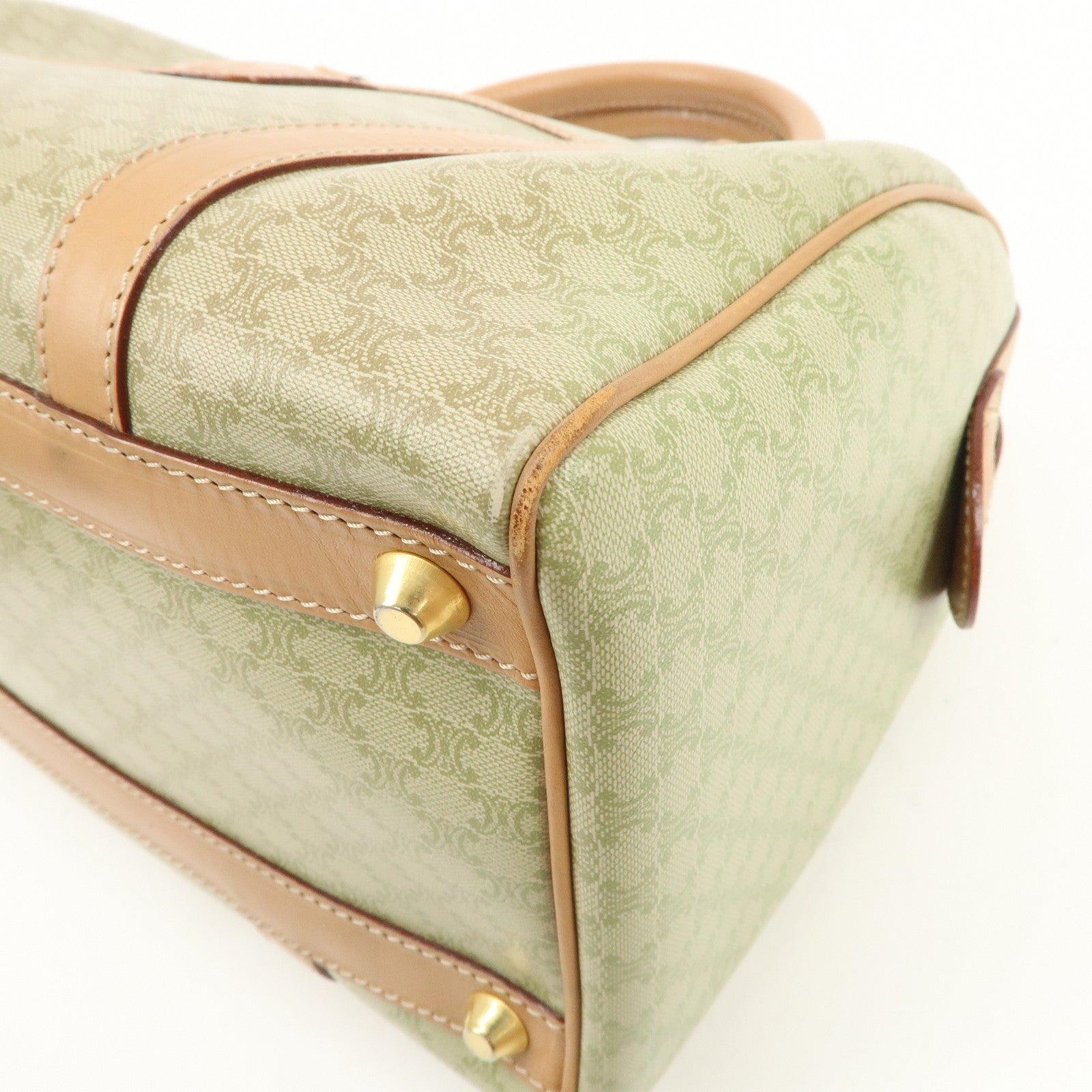 Celine Macadam Logo Boston Hand Bag - Beige, PVC