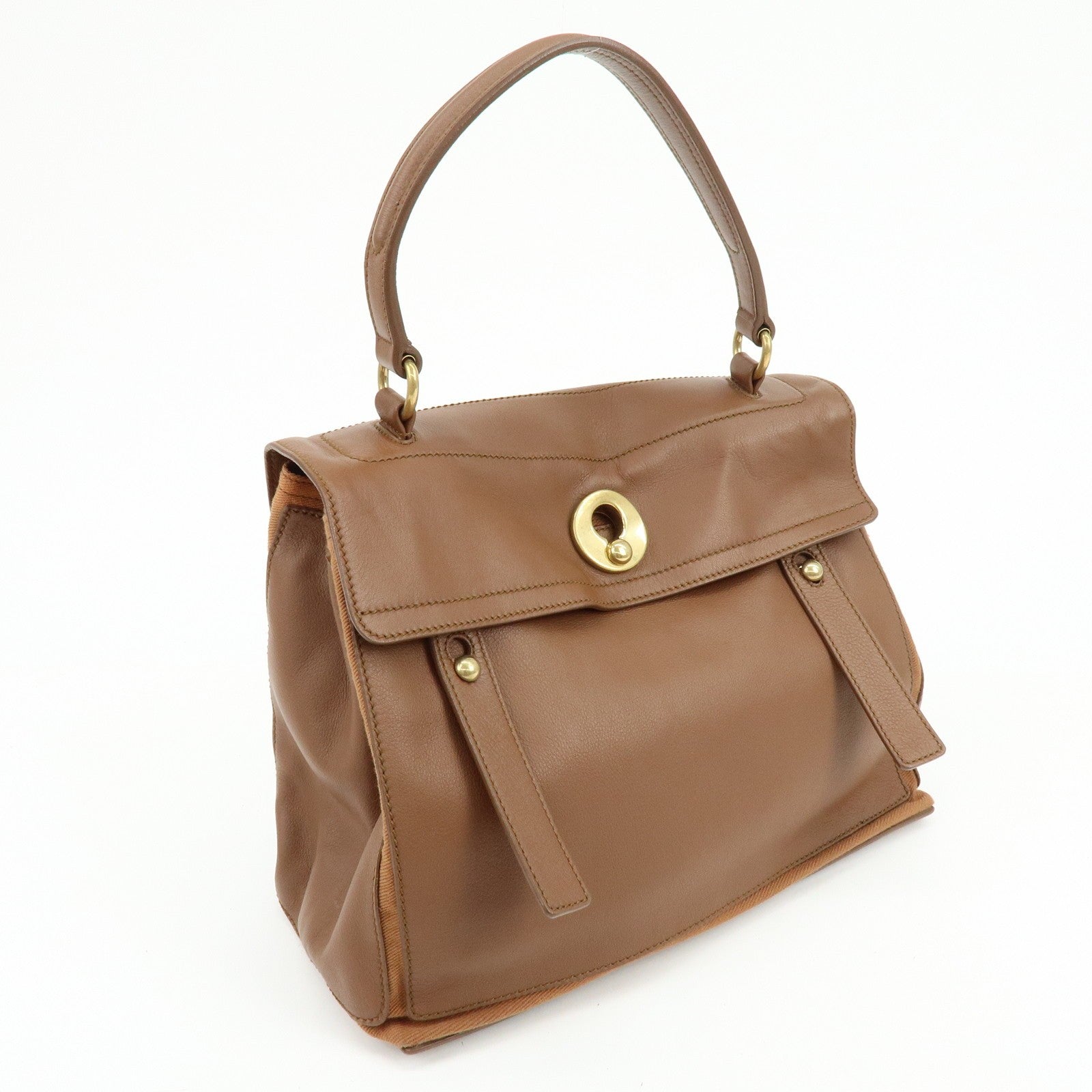 Saint Laurent Hand Bag - Brown, Leather and Canvas