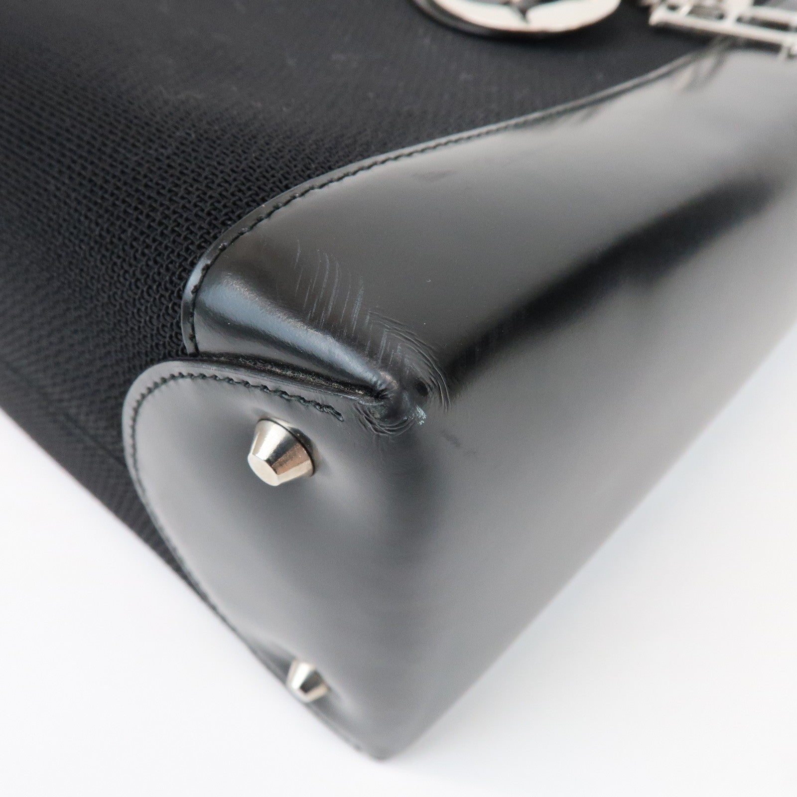 Christian Dior Lady Dior Hand Bag - Black, Canvas and Patent Leather