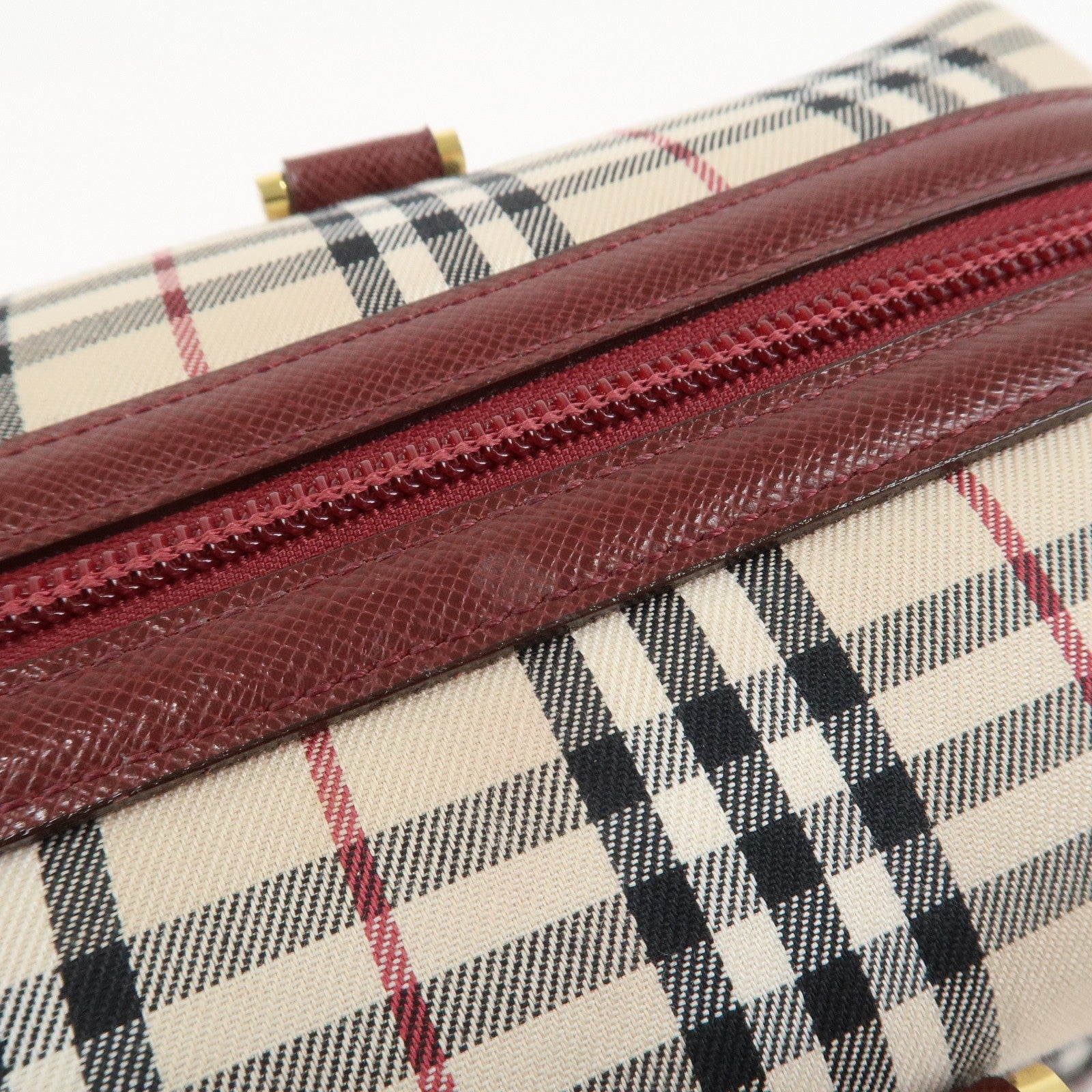 Burberry Nova Plaid Shoulder Hand Bag - Beige Bordeaux, Canvas Leather