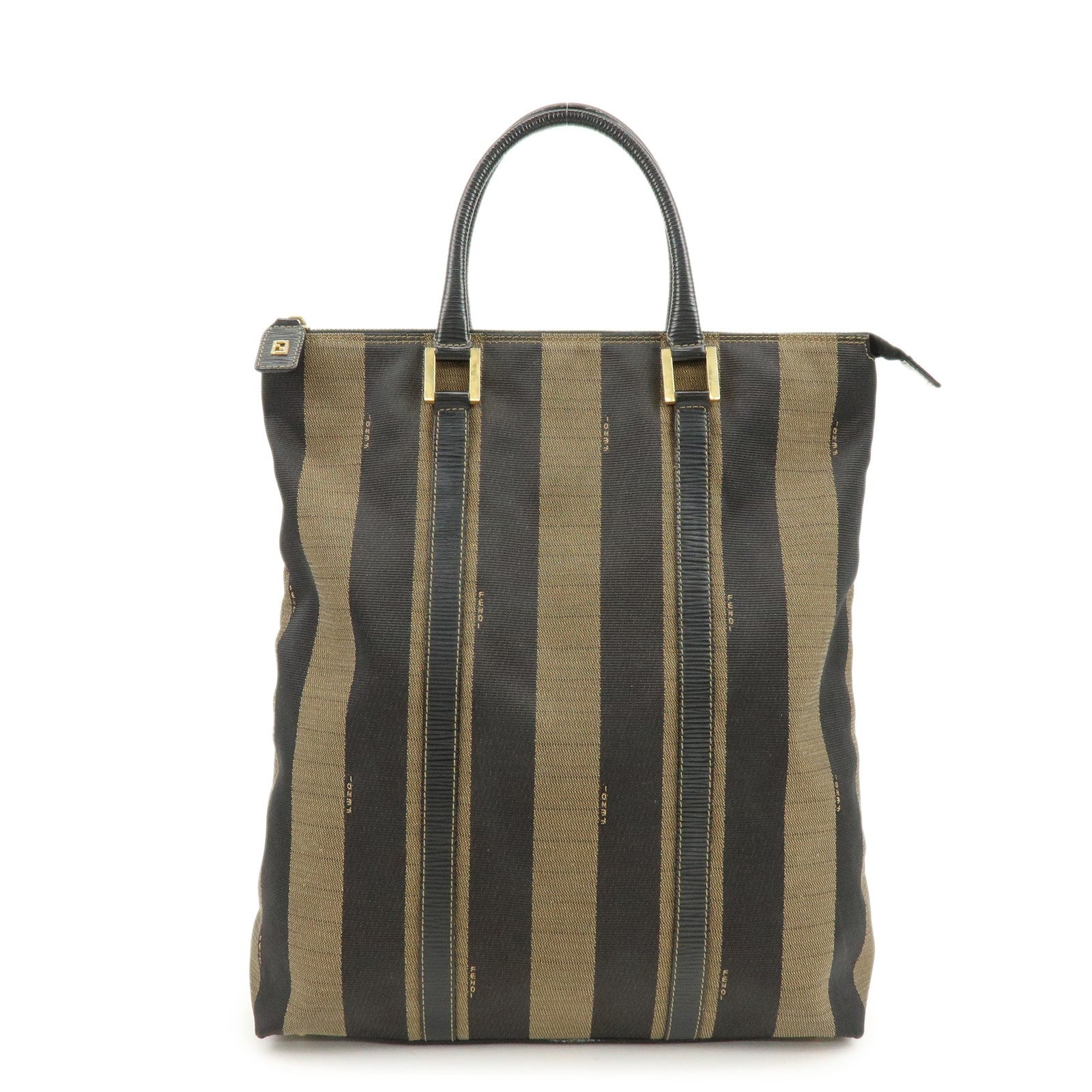 Fendi Pequin Canvas Leather Hand Bag - Brown, Canvas