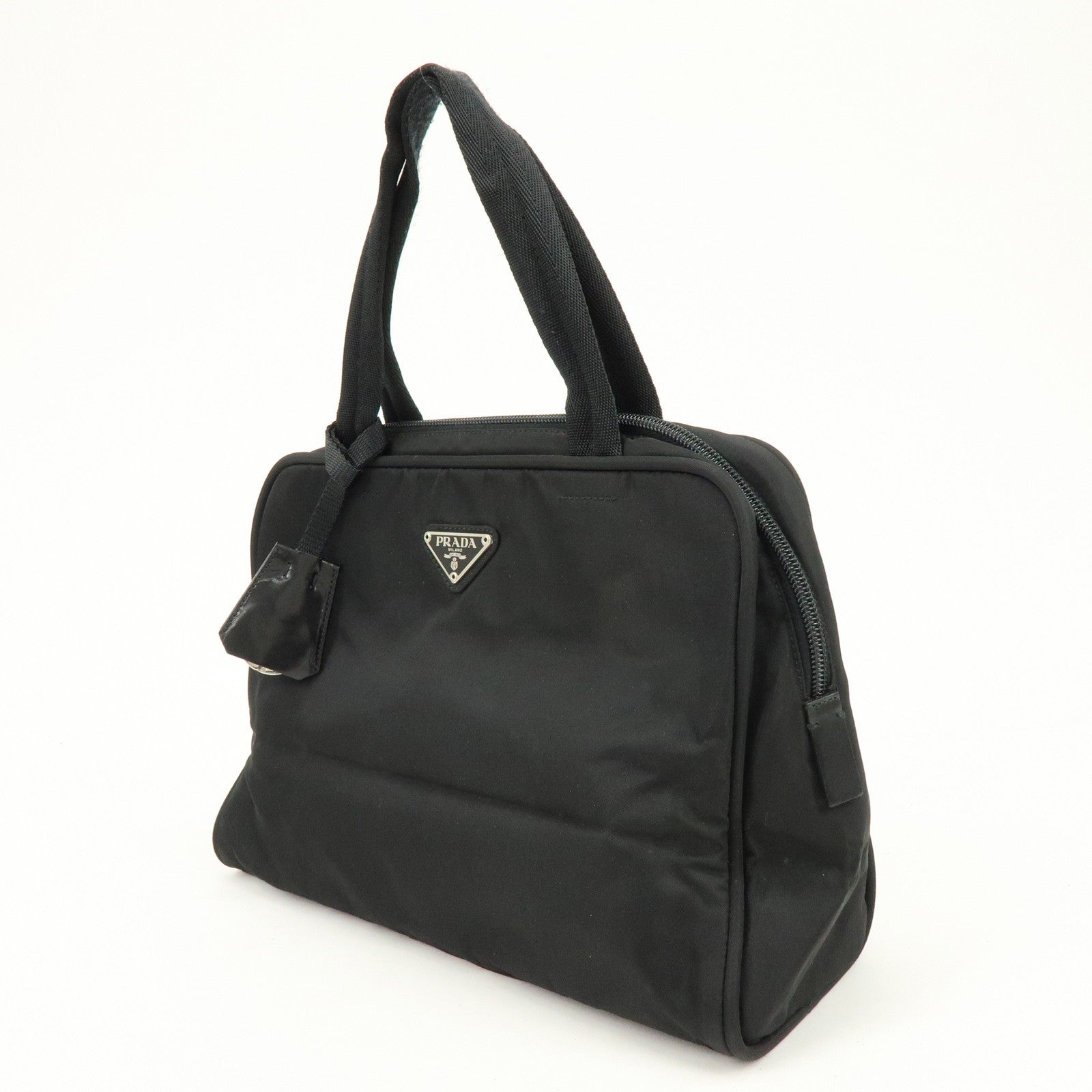 Prada Triangle Logo Hand Bag - Black, Nylon and Leather