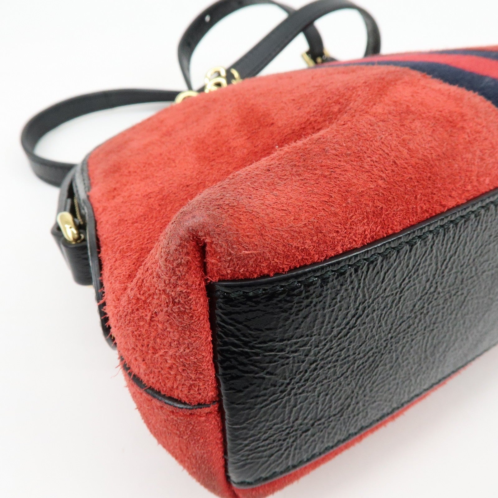 Gucci Suede Shoulder Crossbody Bag - Red Navy, Suede