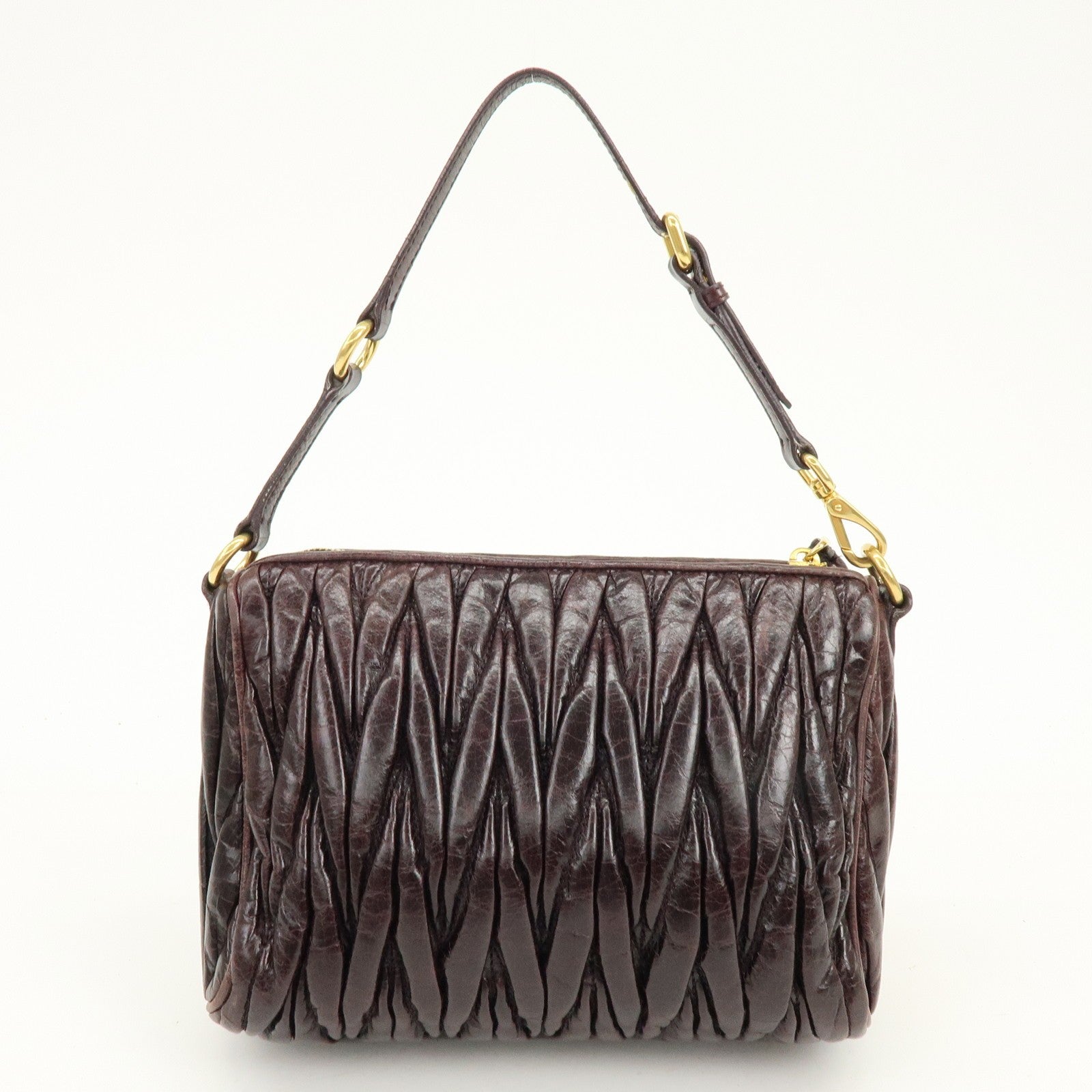 Miu Miu Matelasse Gathered Hand Bag - Brown, Leather