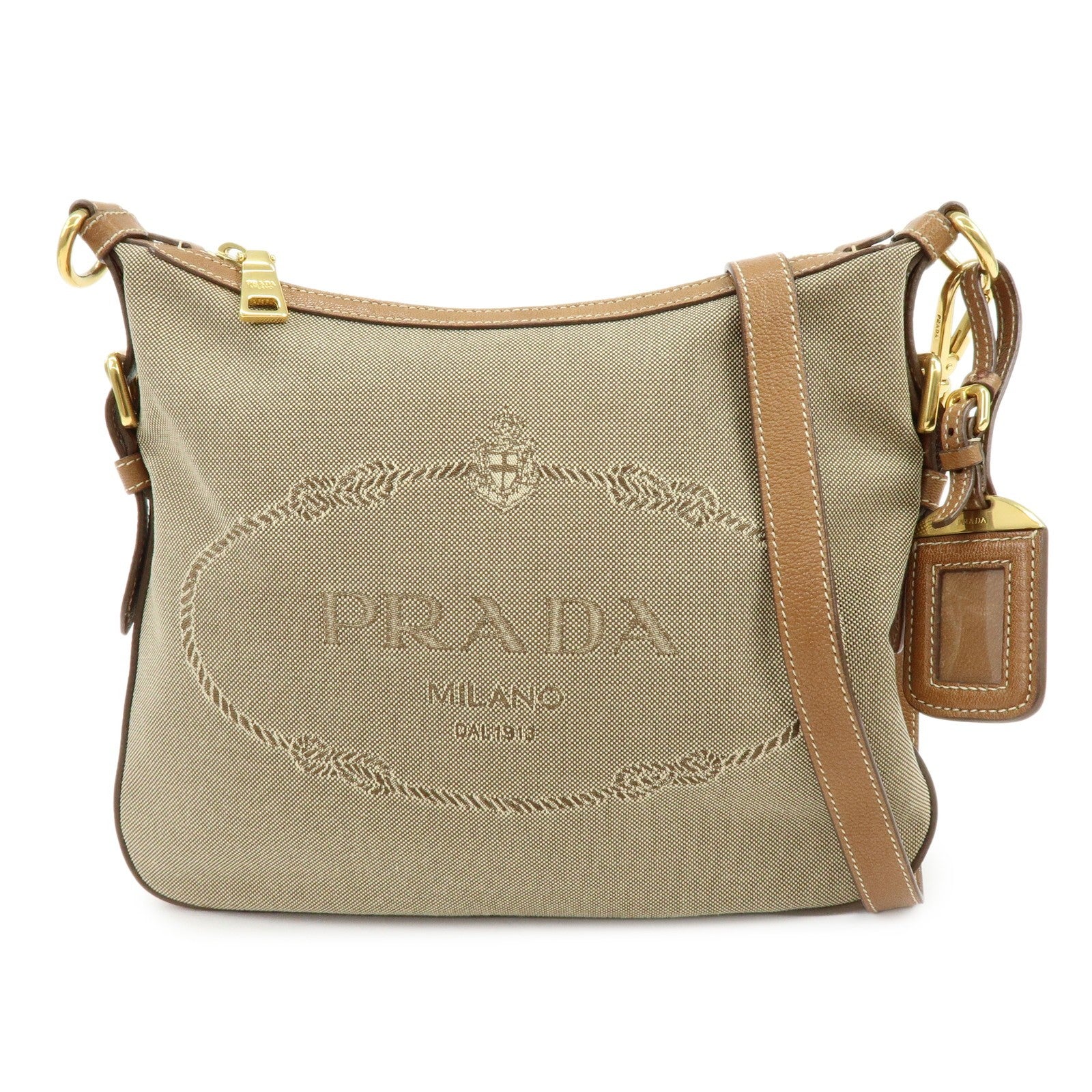 Prada Shoulder Bag - Brown, Jacquard Canvas, Leather