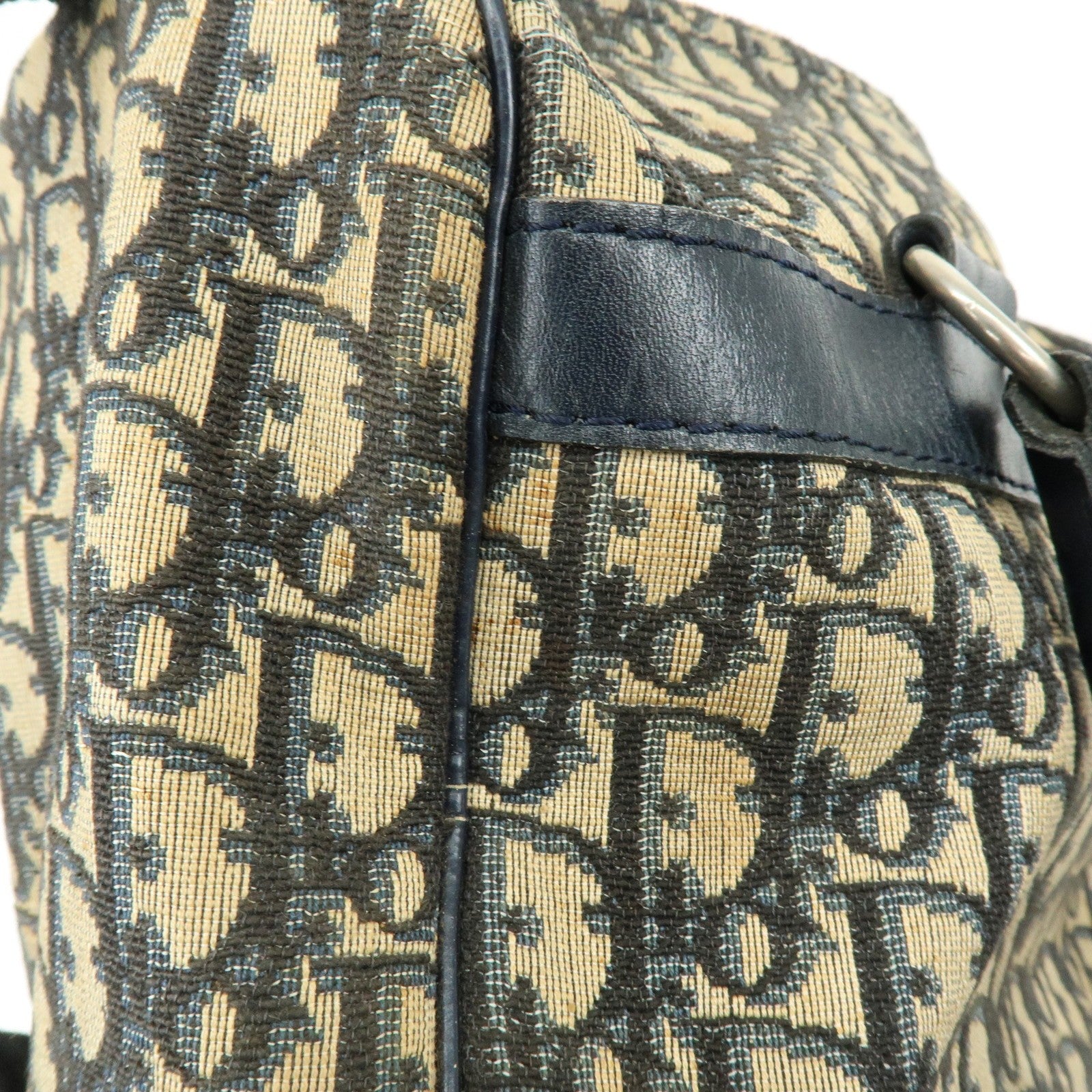 Christian Dior Trotter Boston Hand Bag - Beige Navy, Leather