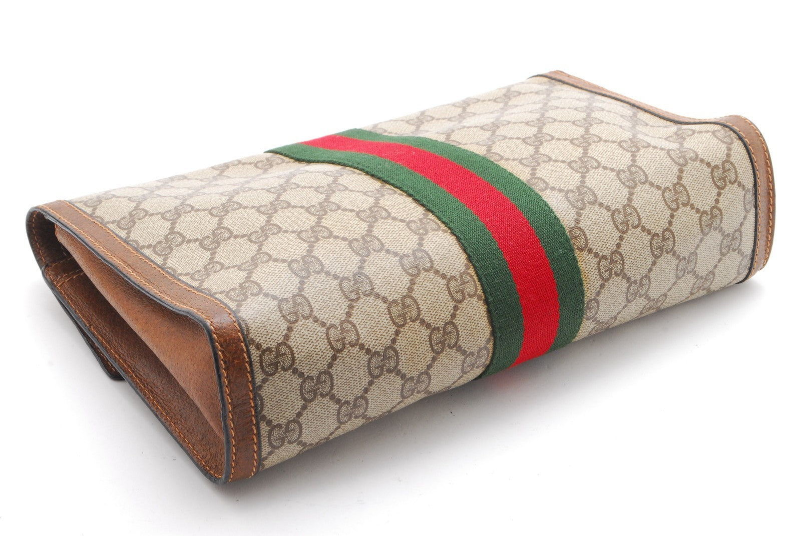 Gucci Sherry Line Clutch Bag - Beige, PVC Leather