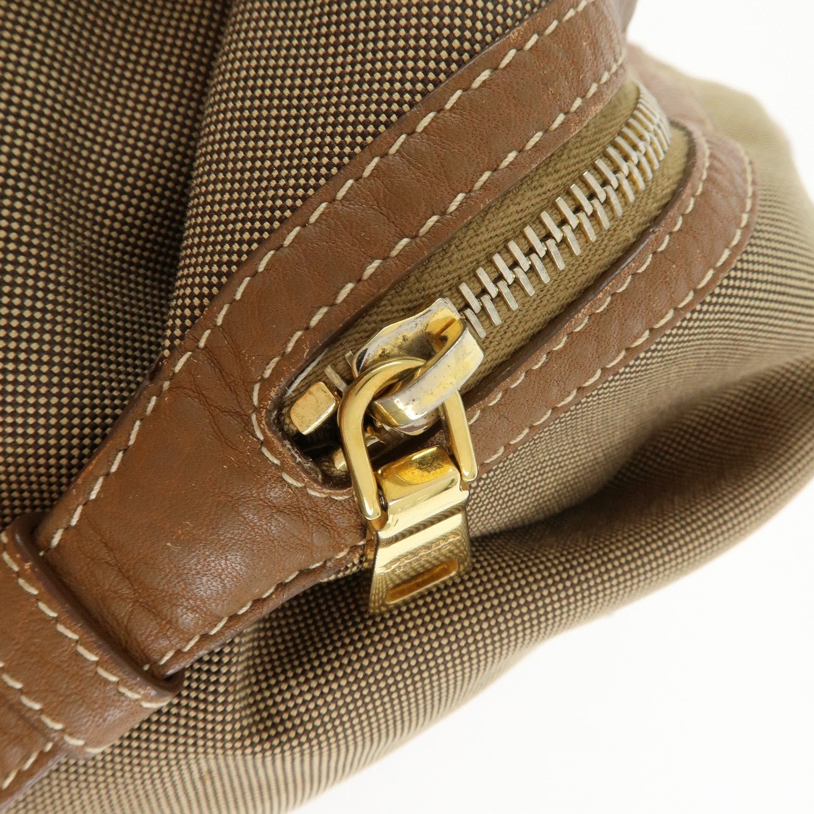 Prada Boston Bag - Beige, Canvas and Leather