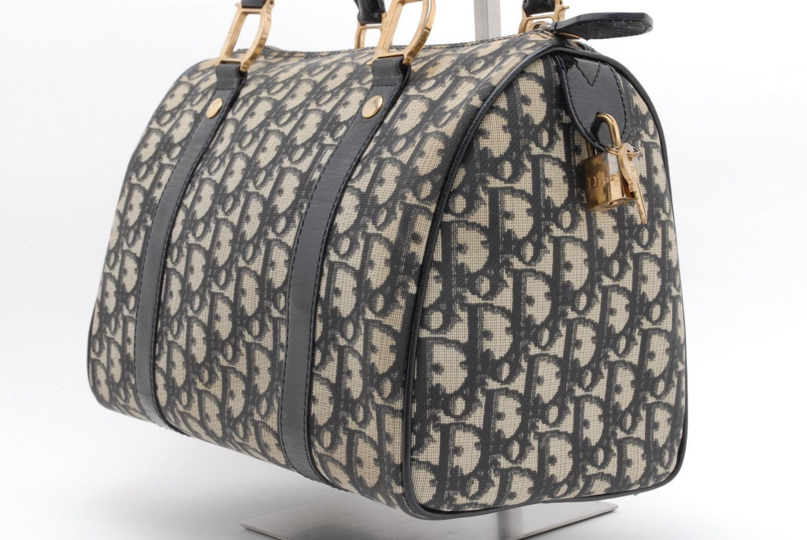 Christian Dior Trotter Boston Hand Bag - Black, Canvas