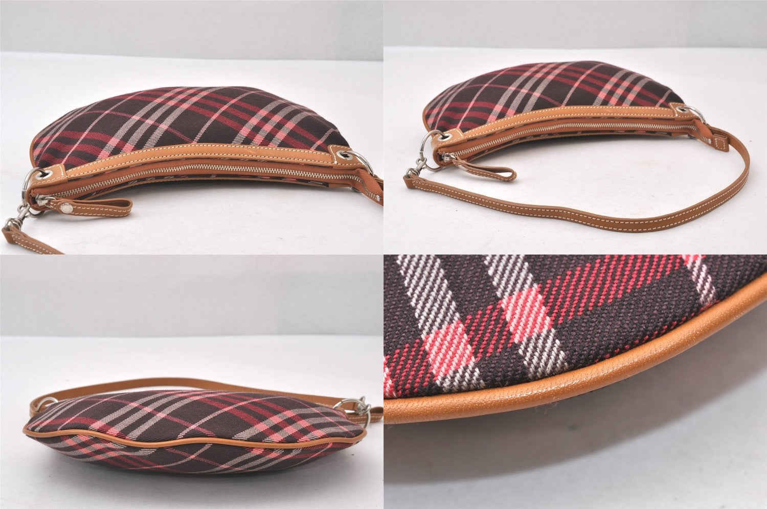Burberry Blue Label Check Hand Bag - Red, Canvas