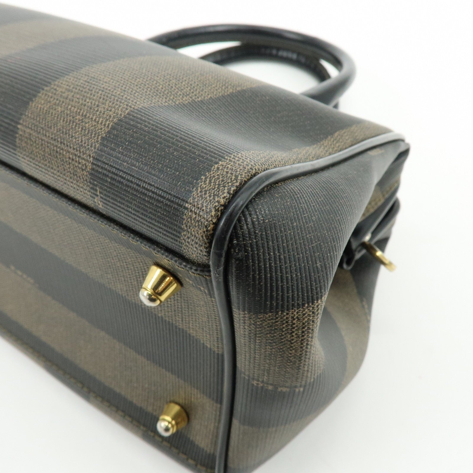 Fendi Pequin Boston Hand Bag - Black, Brown, PVC, Leather