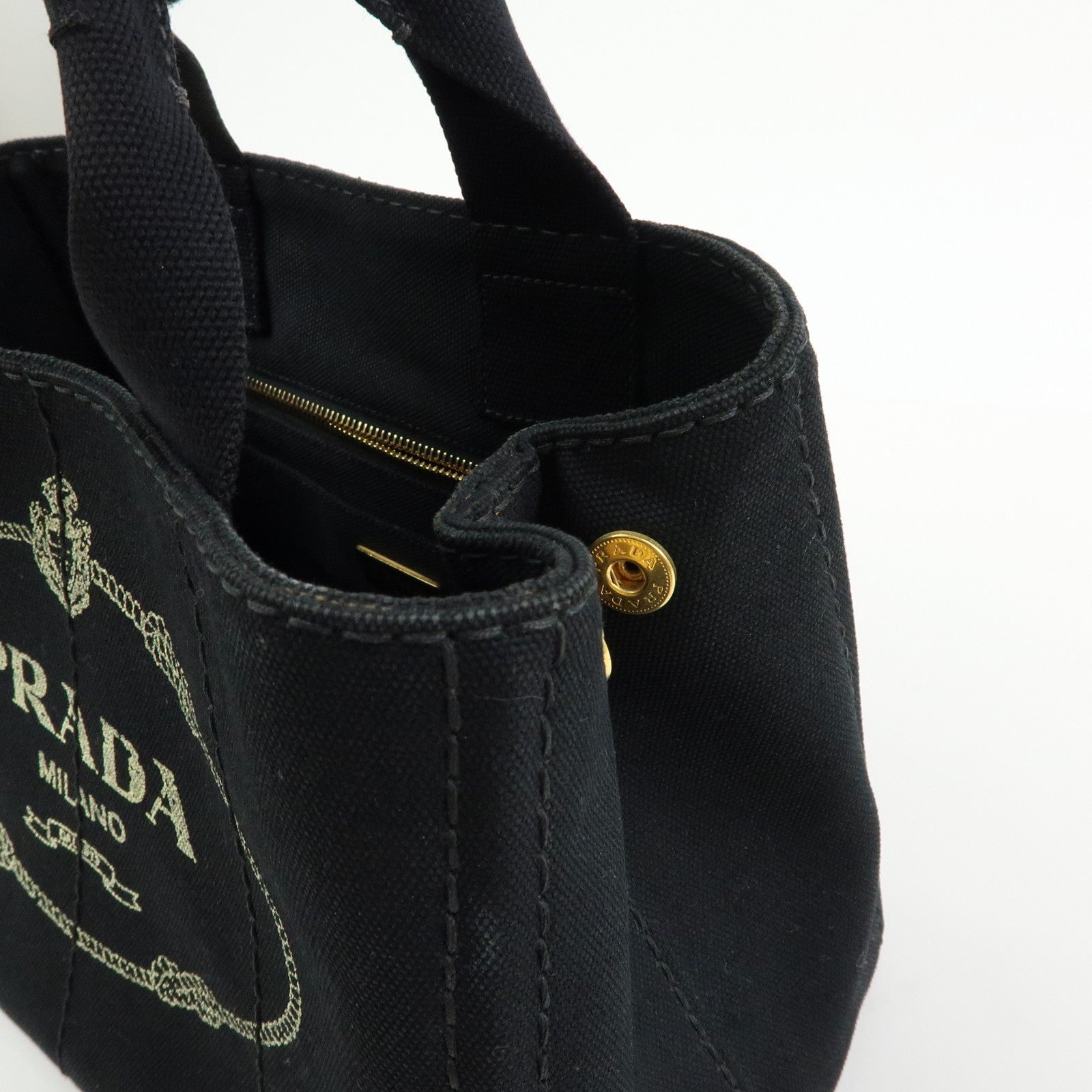 PRADA Canapa Triangle Logo Tote Bag - Black, Canvas