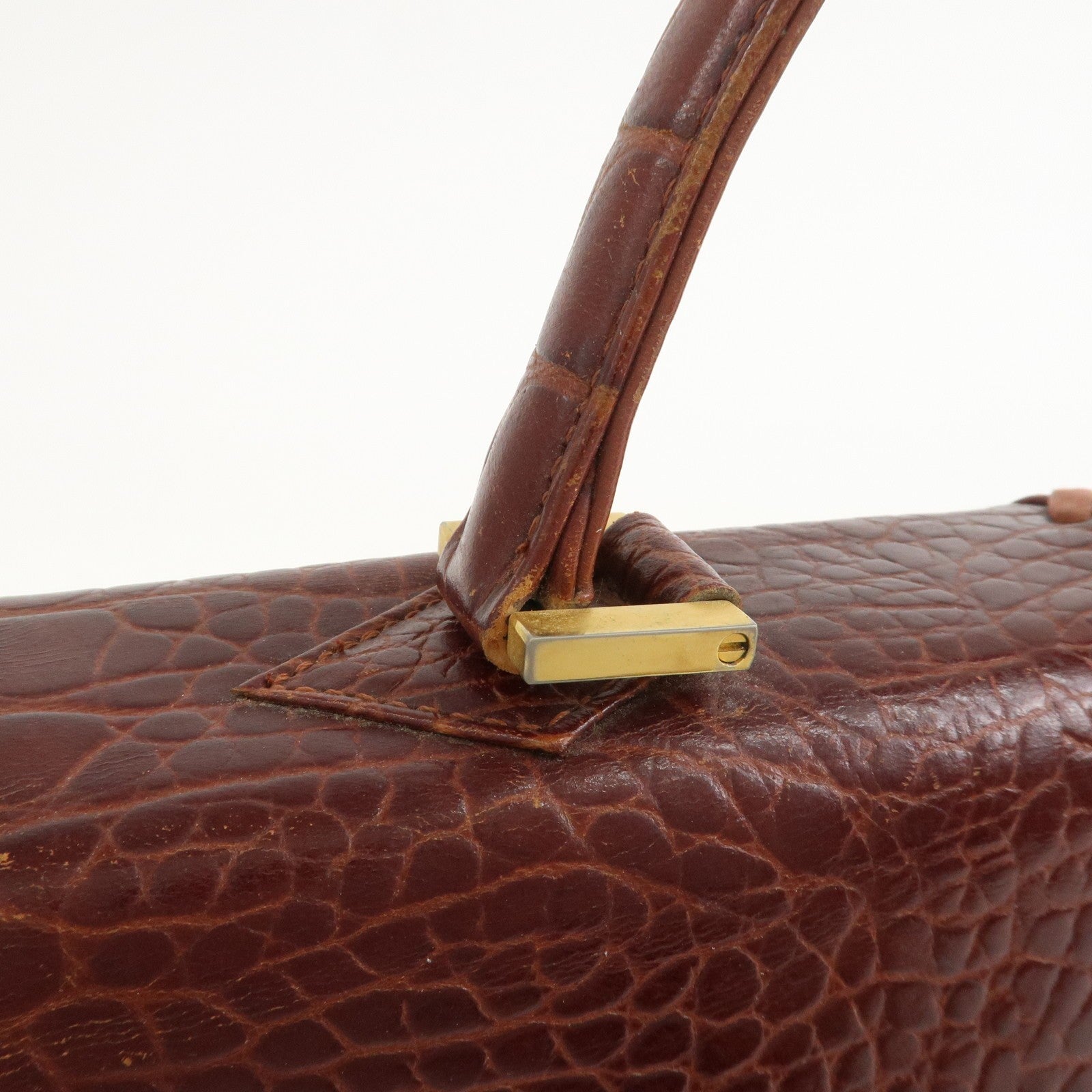 Saint Laurent Paris Embossed Leather Hand Bag - Red Brown, Leather