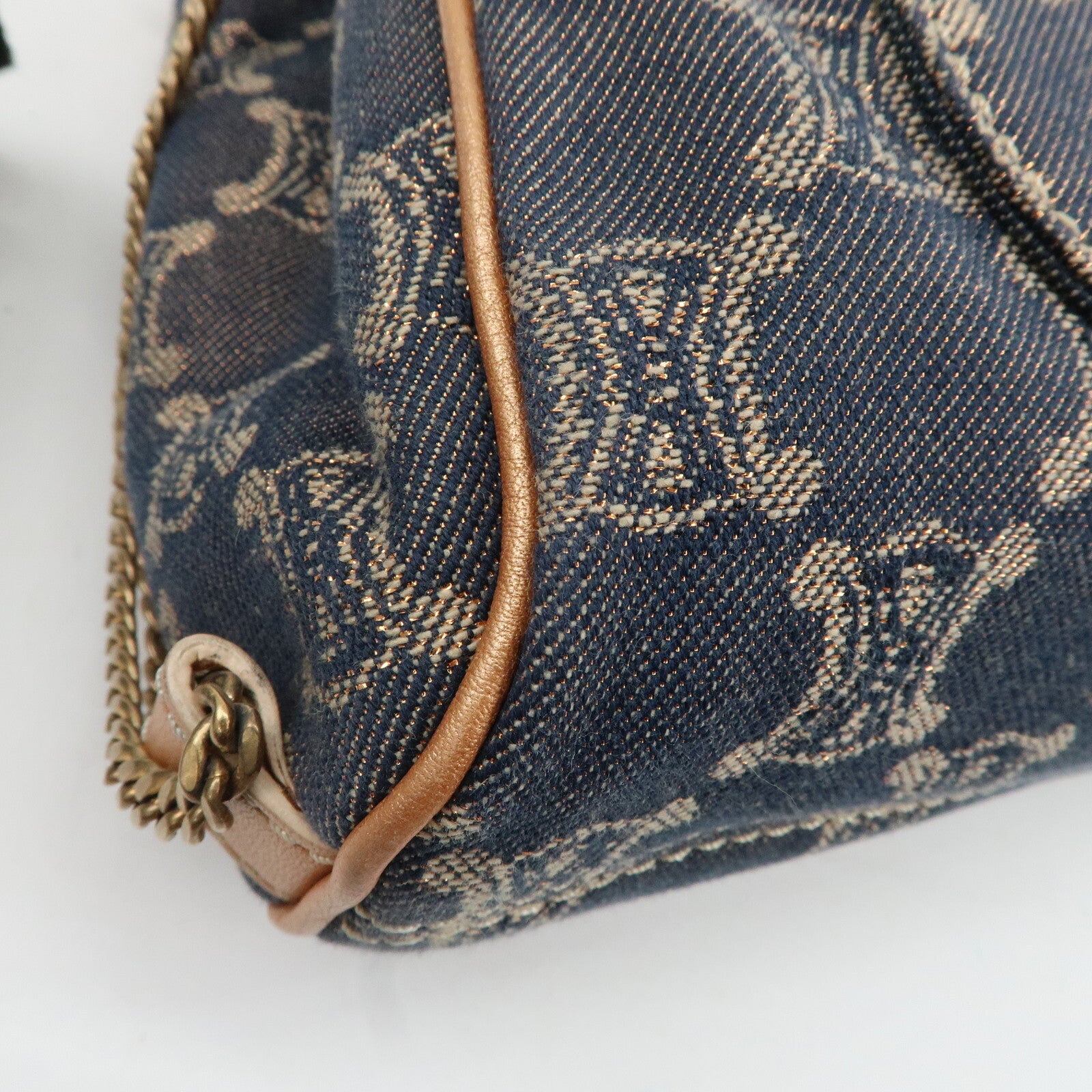 Celine Macadam Denim Leather Tote Bag - Navy/Brown, Denim/Leather