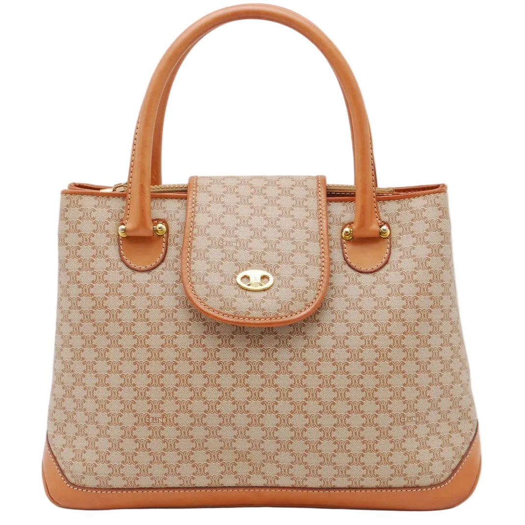 Celine Macadam Tote Hand Bag - Beige, PVC Leather
