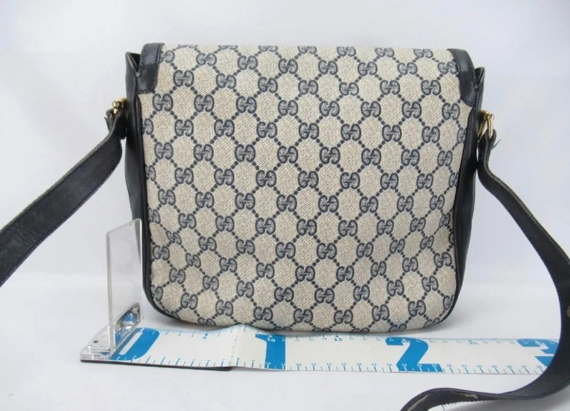 Gucci GG Supreme Horsebit Shoulder Bag - Navy, PVC Leather