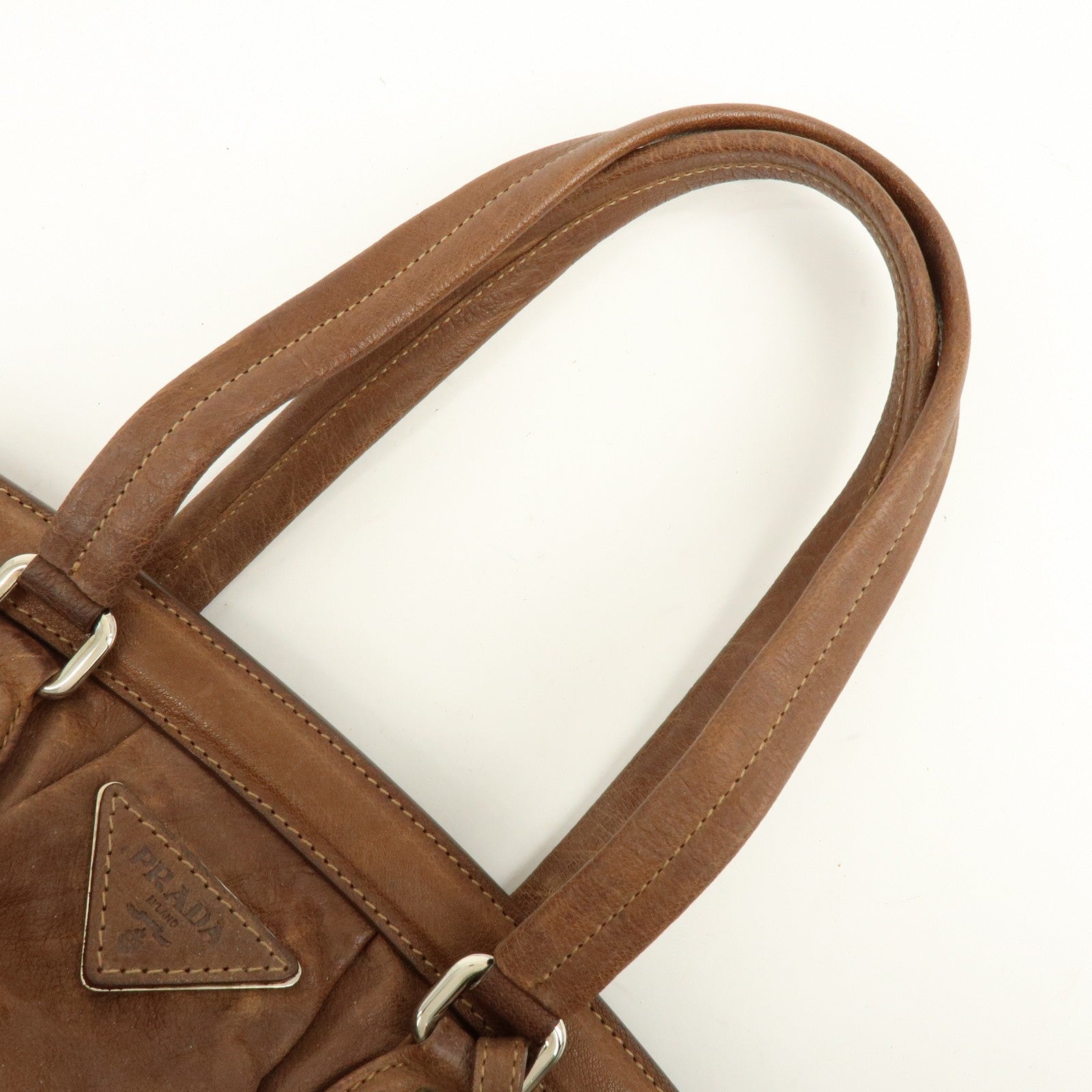 Prada Boston Hand Bag - Brown, Leather