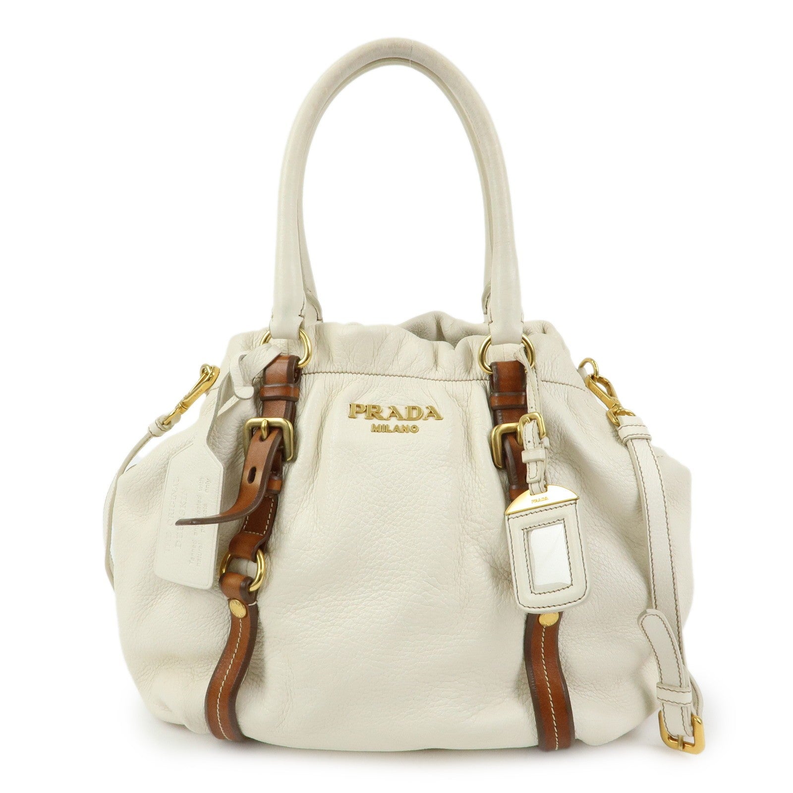 Prada BN1773 Hand Bag - Ivory Brown, Leather
