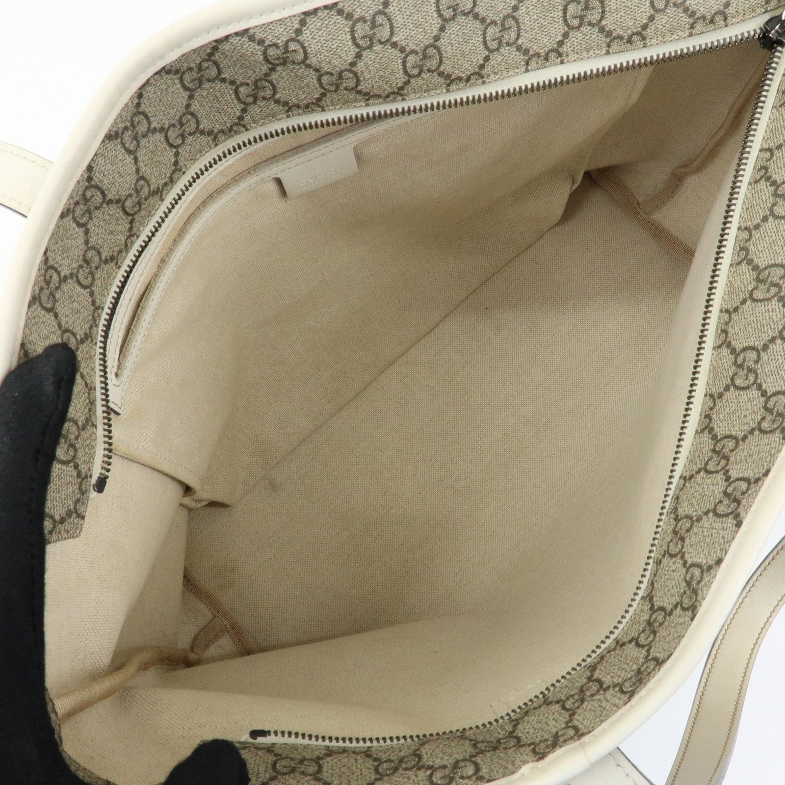 Gucci Tote Bag - Beige White, GG Supreme Leather