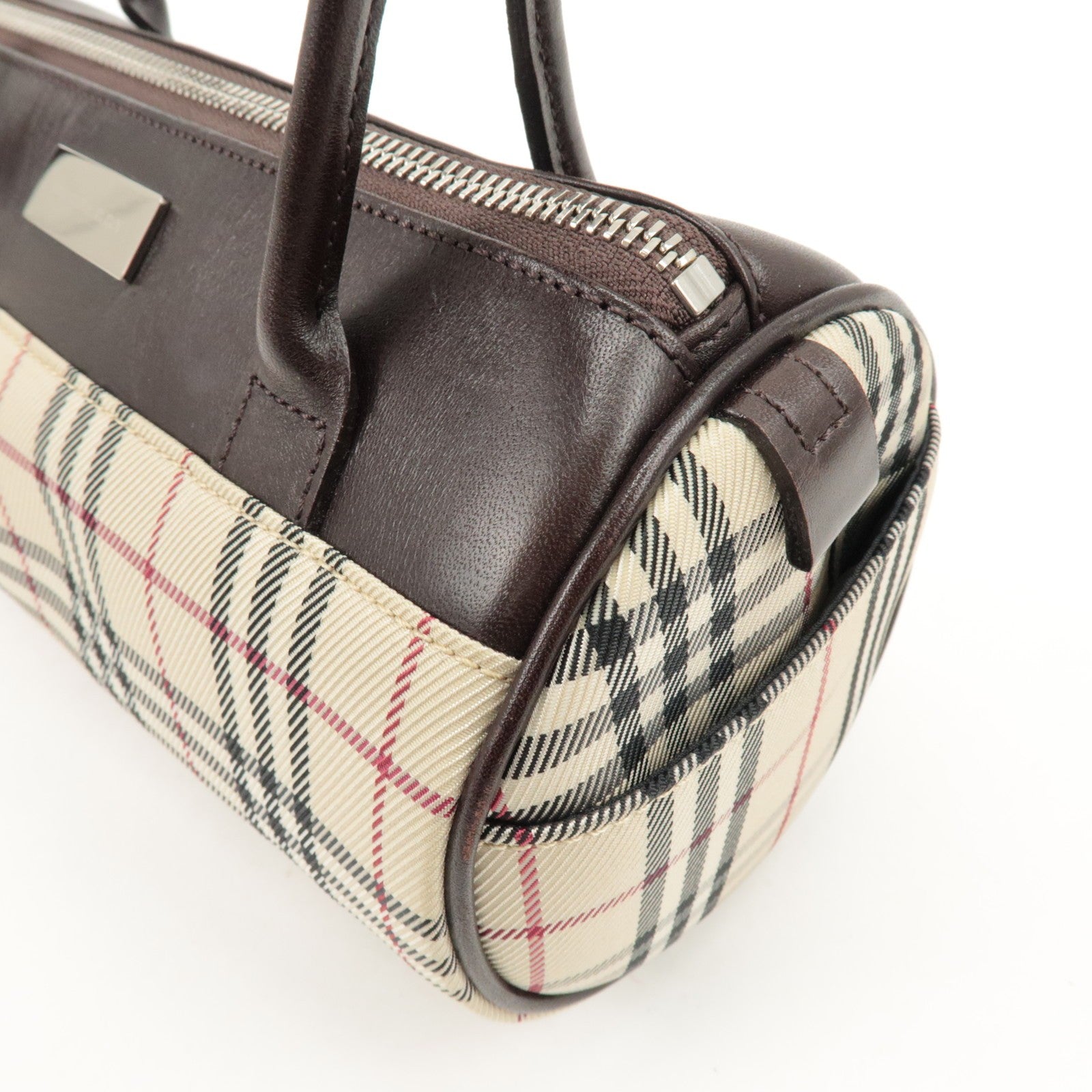 Burberry Nova Plaid Hand Bag - Beige Brown, Leather Canvas
