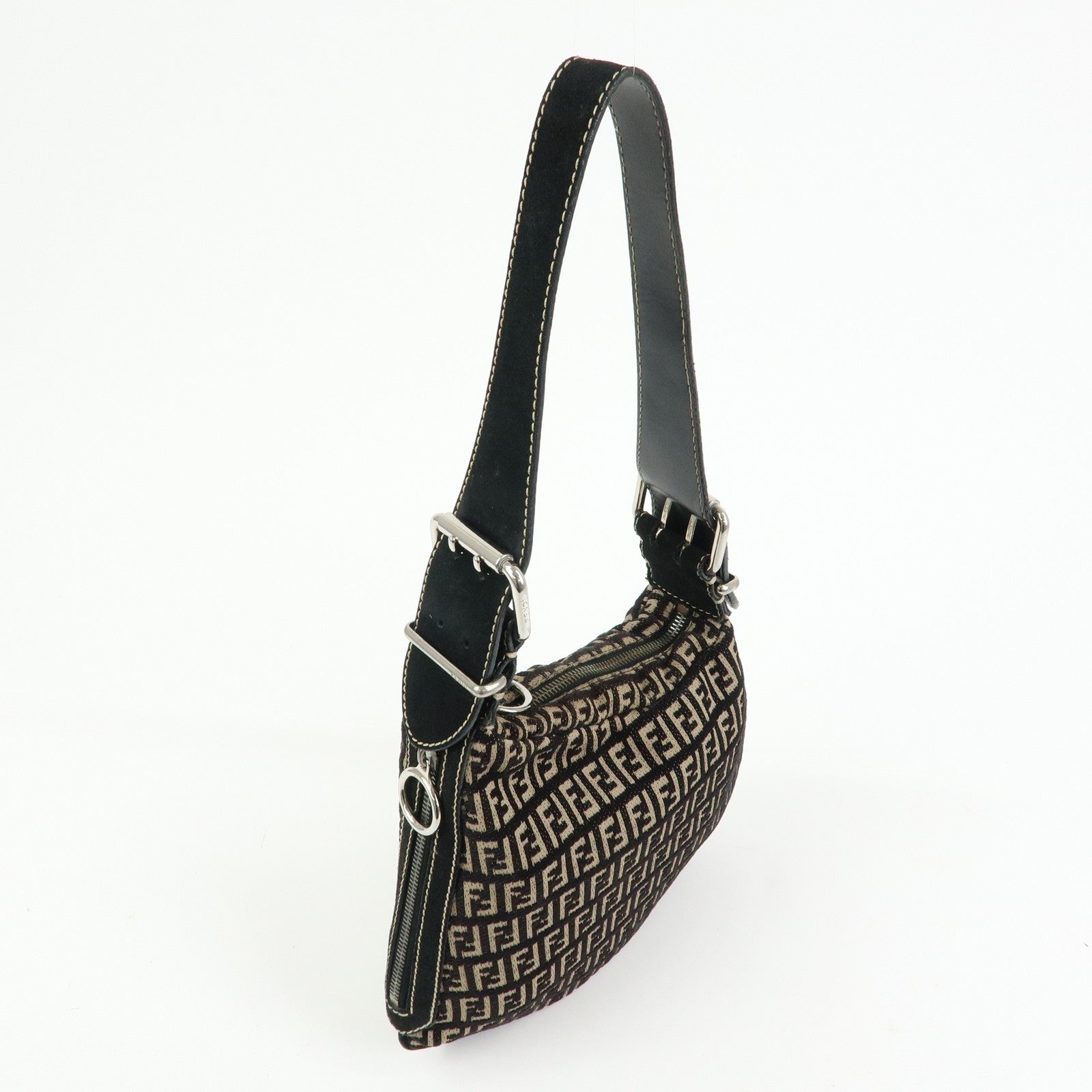 Fendi Shoulder Bag - Black and Beige, Jacquard Canvas and Suede